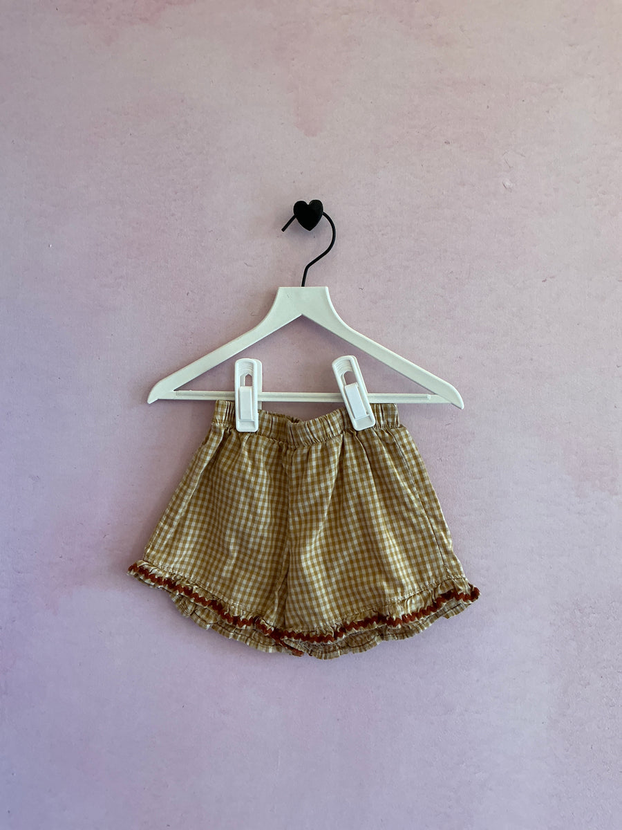 tiger island Chestnut Gingham Ric Rac Shorts / 2-3
