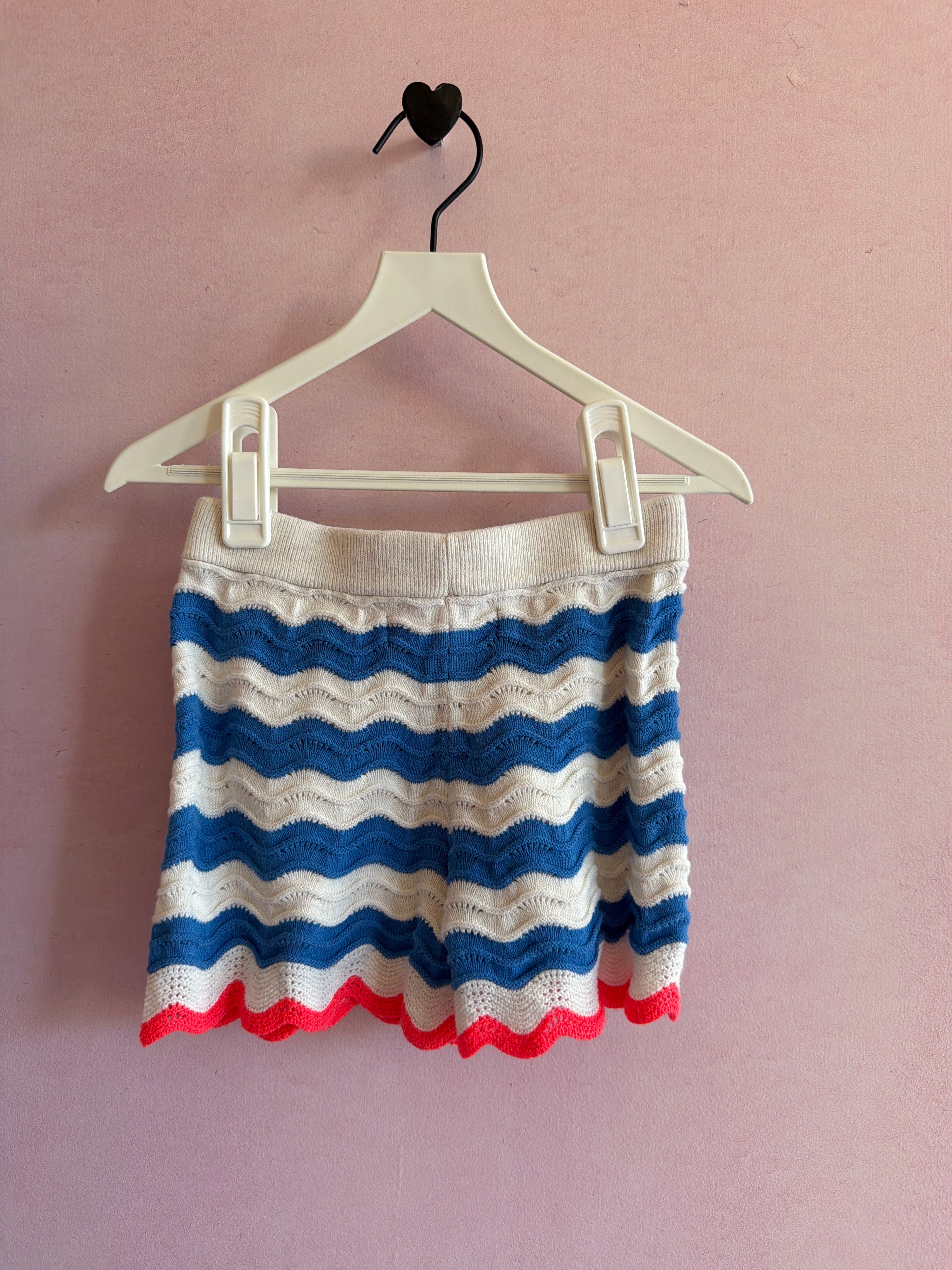 mini boden Blue Crochet Hot Orange Waves short Set / 3-4 Years