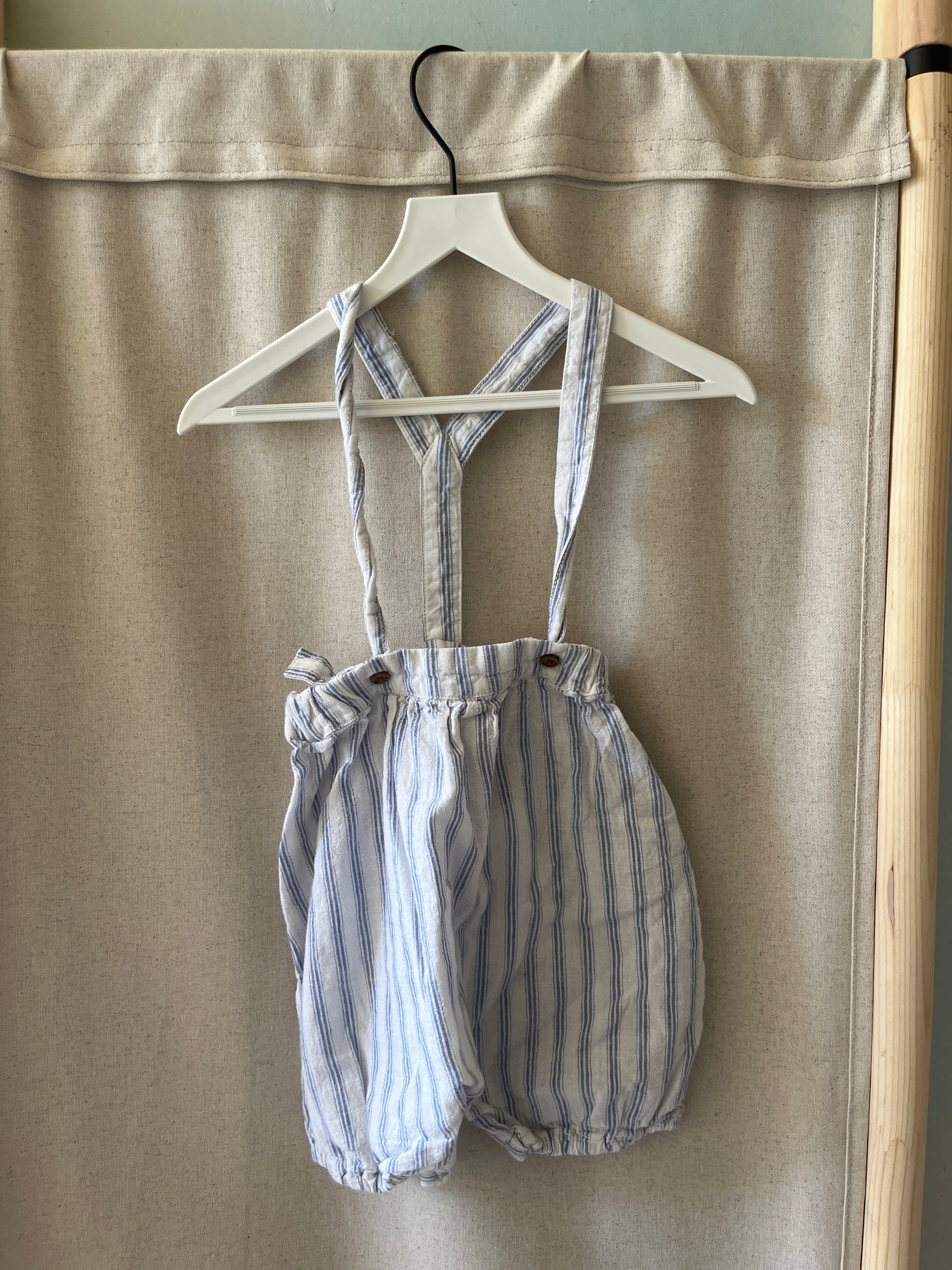 bout'chou White with blue and beige stripes Jumpsuit / 12 months