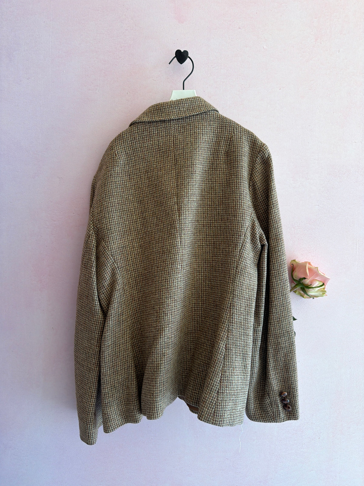 Brown Tweed Wool Blazer with Leather Buttons Silk Lined / Women's XS