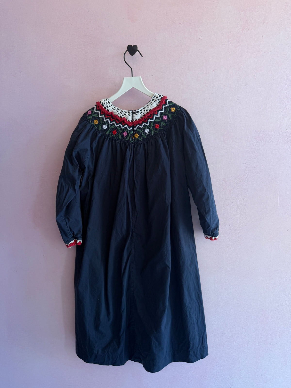 Lone Feather Navy Smocked Embroidery Dress / 8