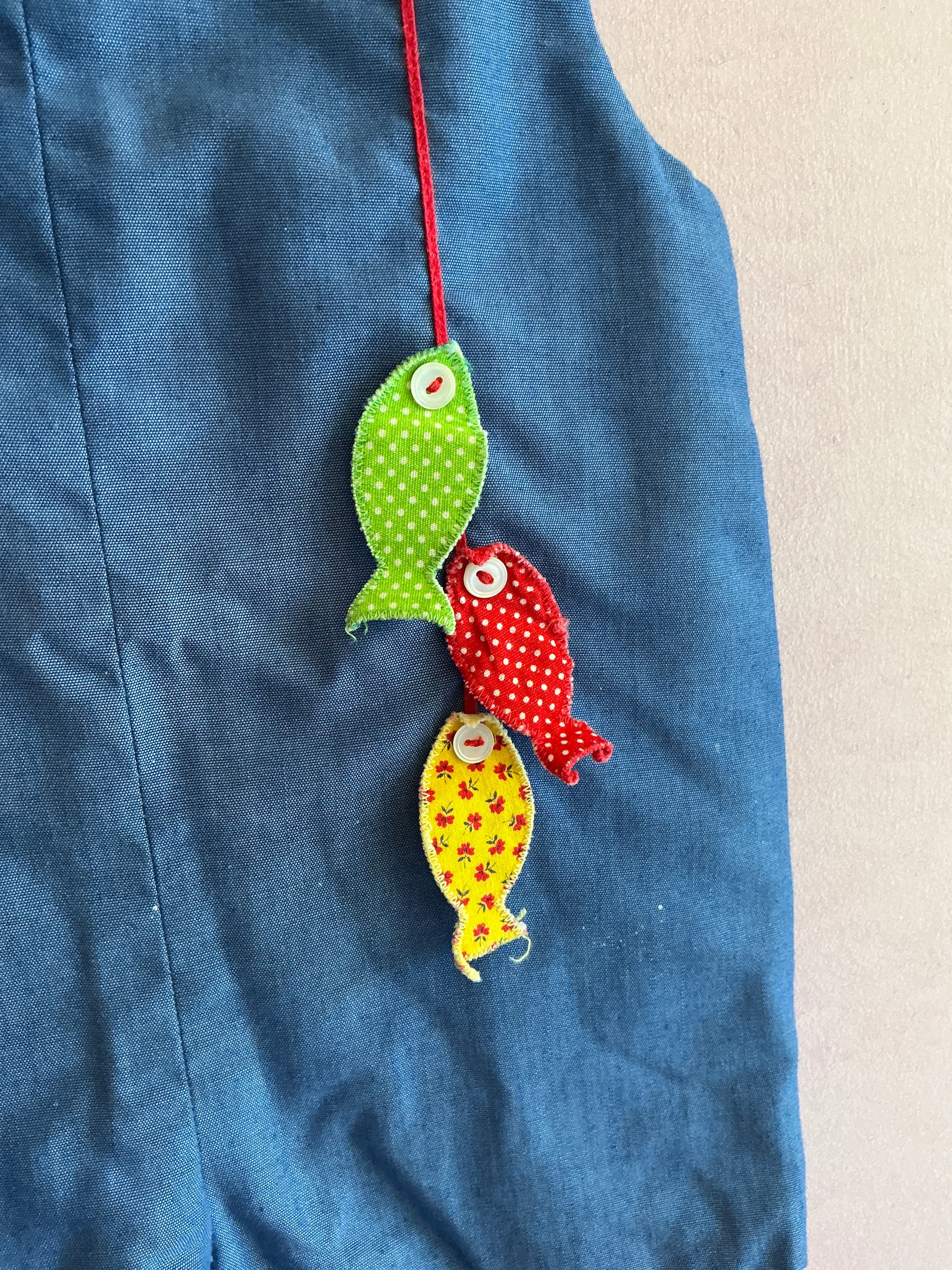 Vintage 70's Sylvia White Applique Fish Romoper / 3-4 Years