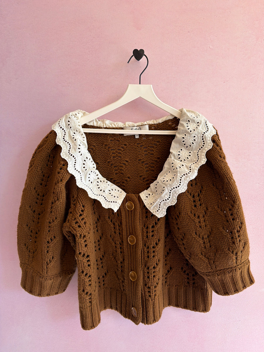 Sea New York Brown Knit Lace Heart Collar Sweater / women’s M