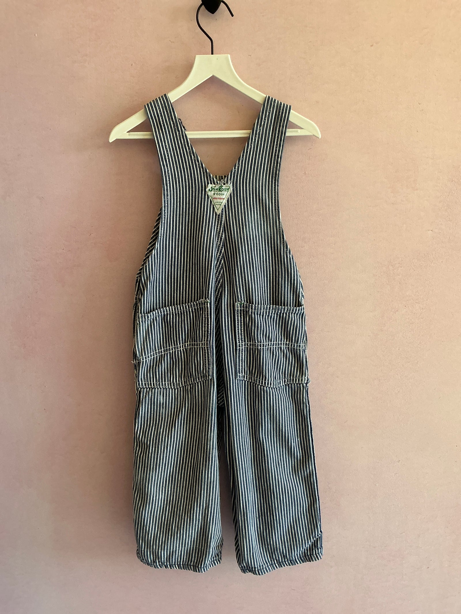 Vintage OshKosh B'gosh 70's Distressed Engineer Stripe Overalls / 3T