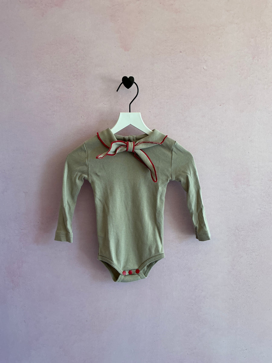 misha & puff Scout Red Contrast Stitch Olive Baby Onesie / 0-6 months