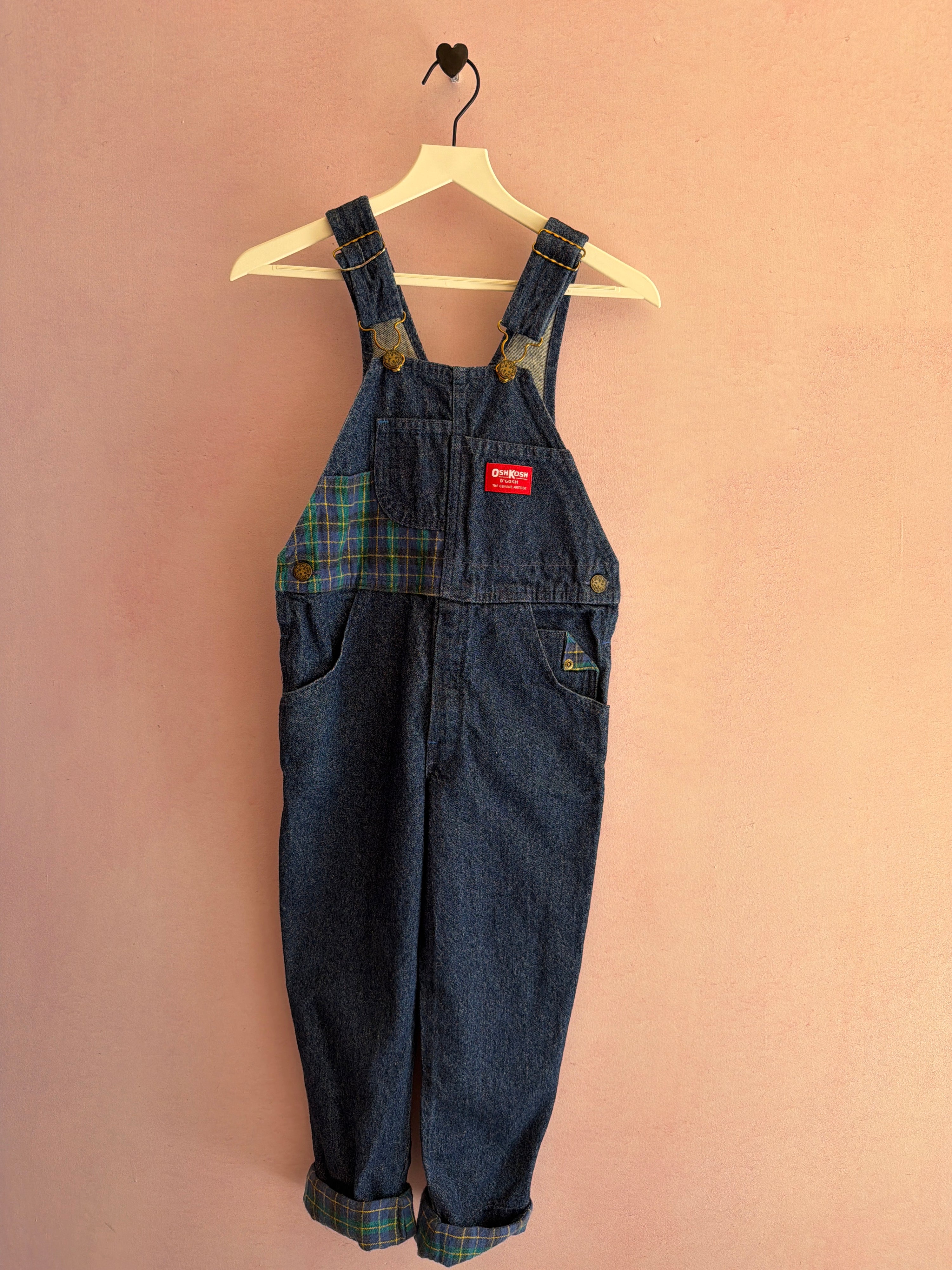vintage OshKosh B'gosh Dark Denim Blue Plaid overalls / 5