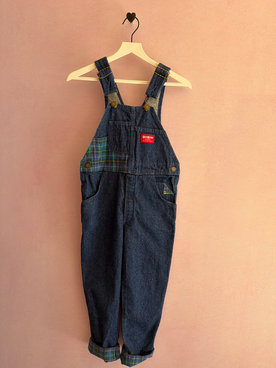 vintage OshKosh B'gosh Dark Denim Blue Plaid overalls / 5