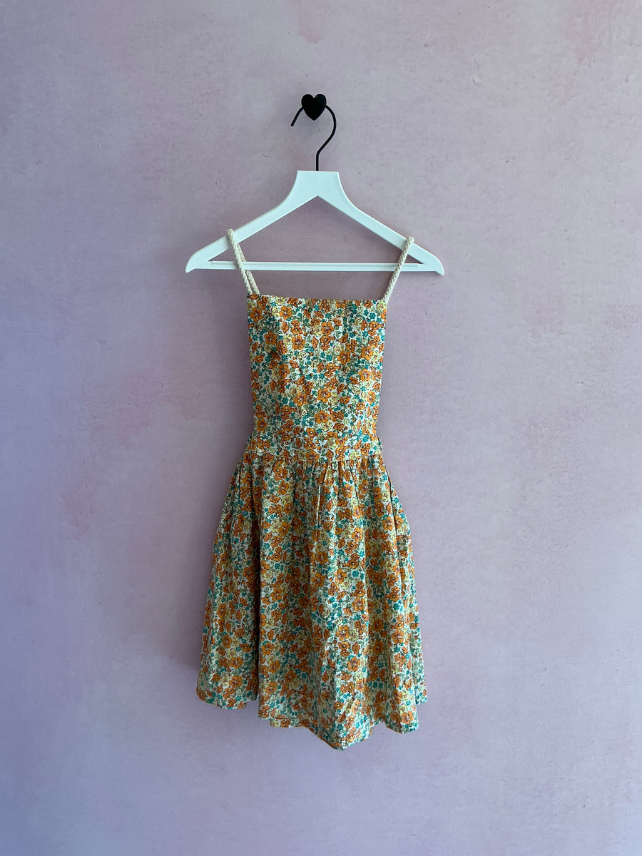 Bizarra Orange Floral Pinafore Dress / 4-5