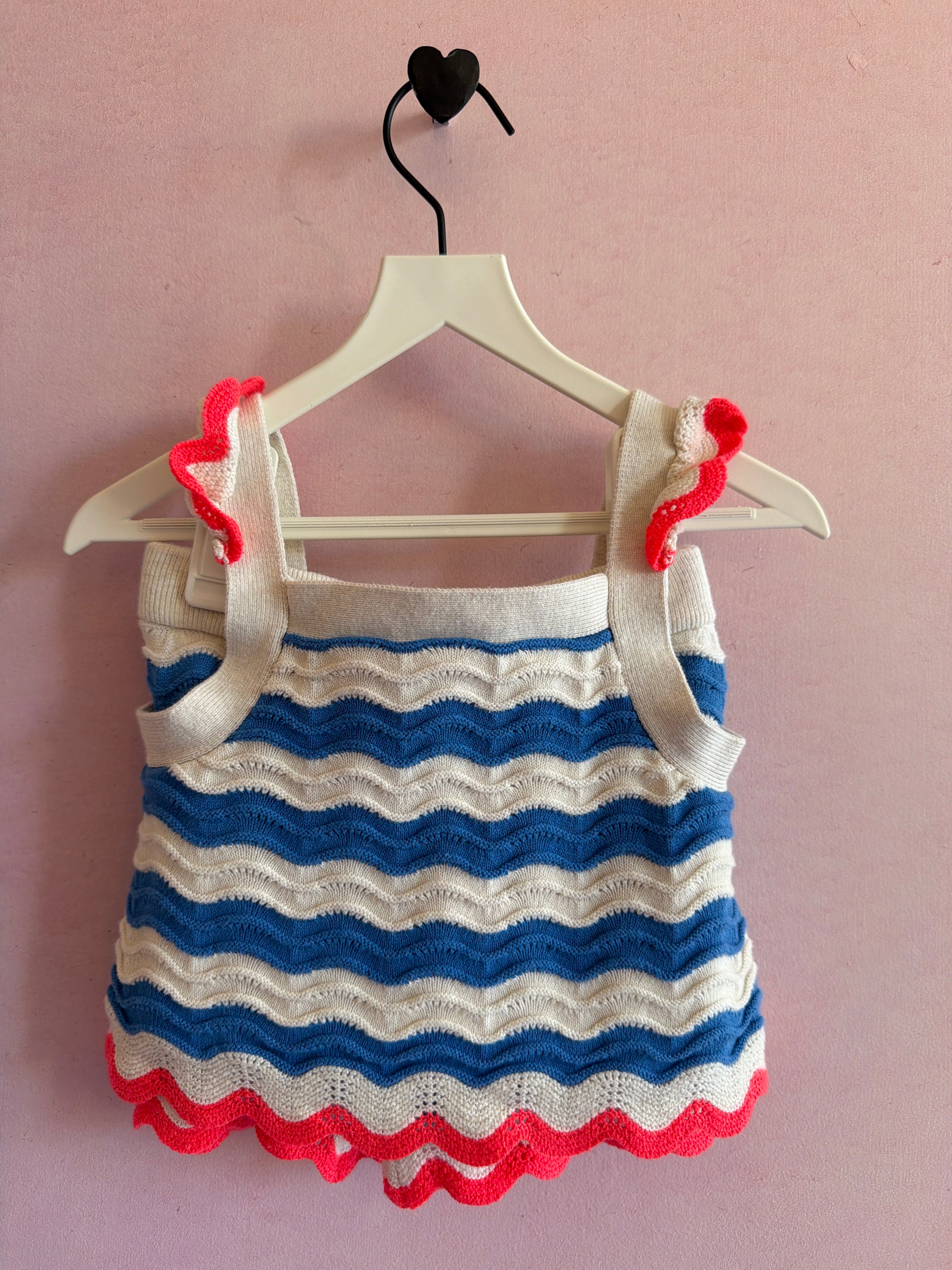 mini boden Blue Crochet Hot Orange Waves short Set / 3-4 Years