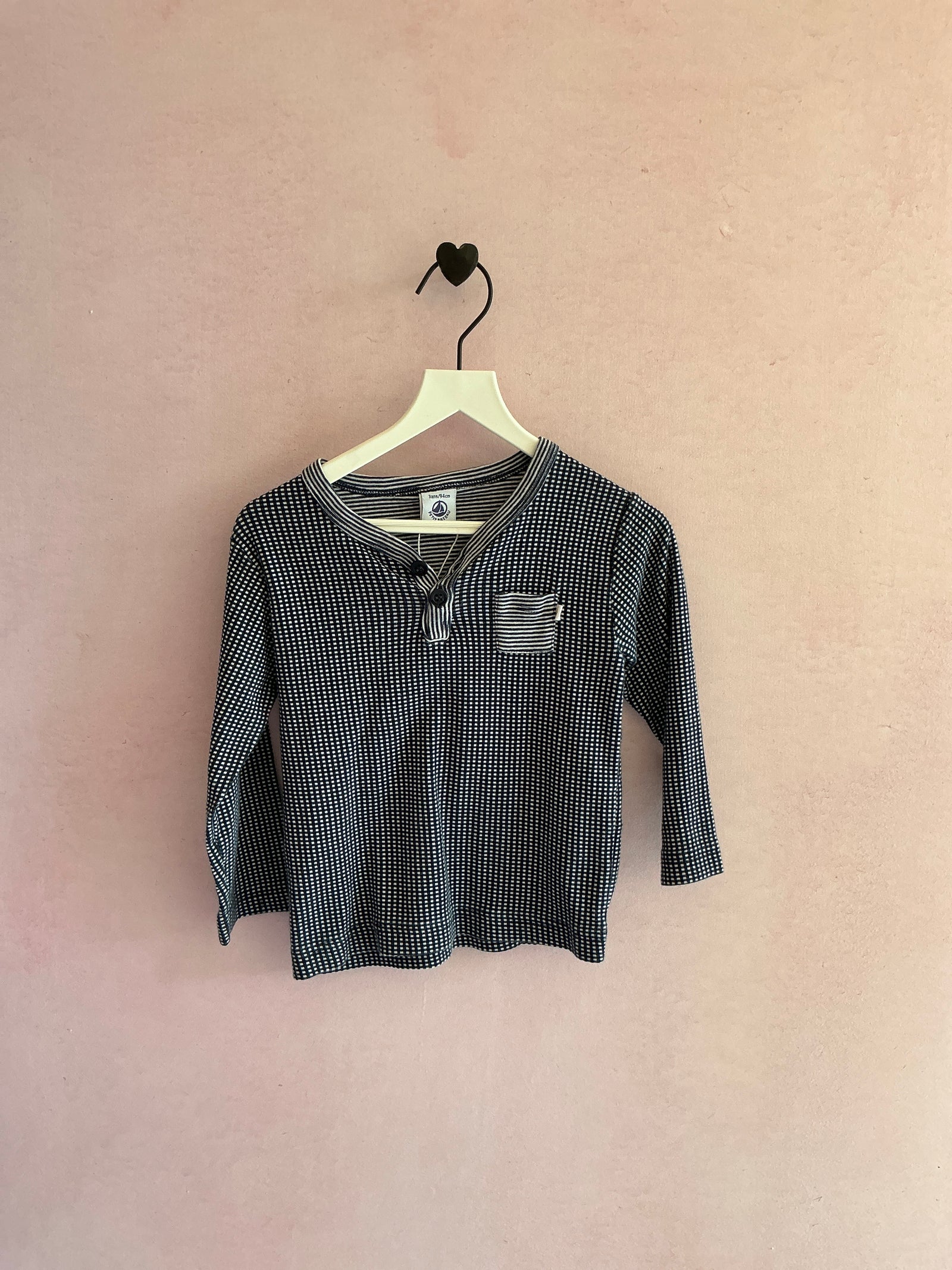 Petit Bateau Navy Check Long Sleeve Shirt / 3