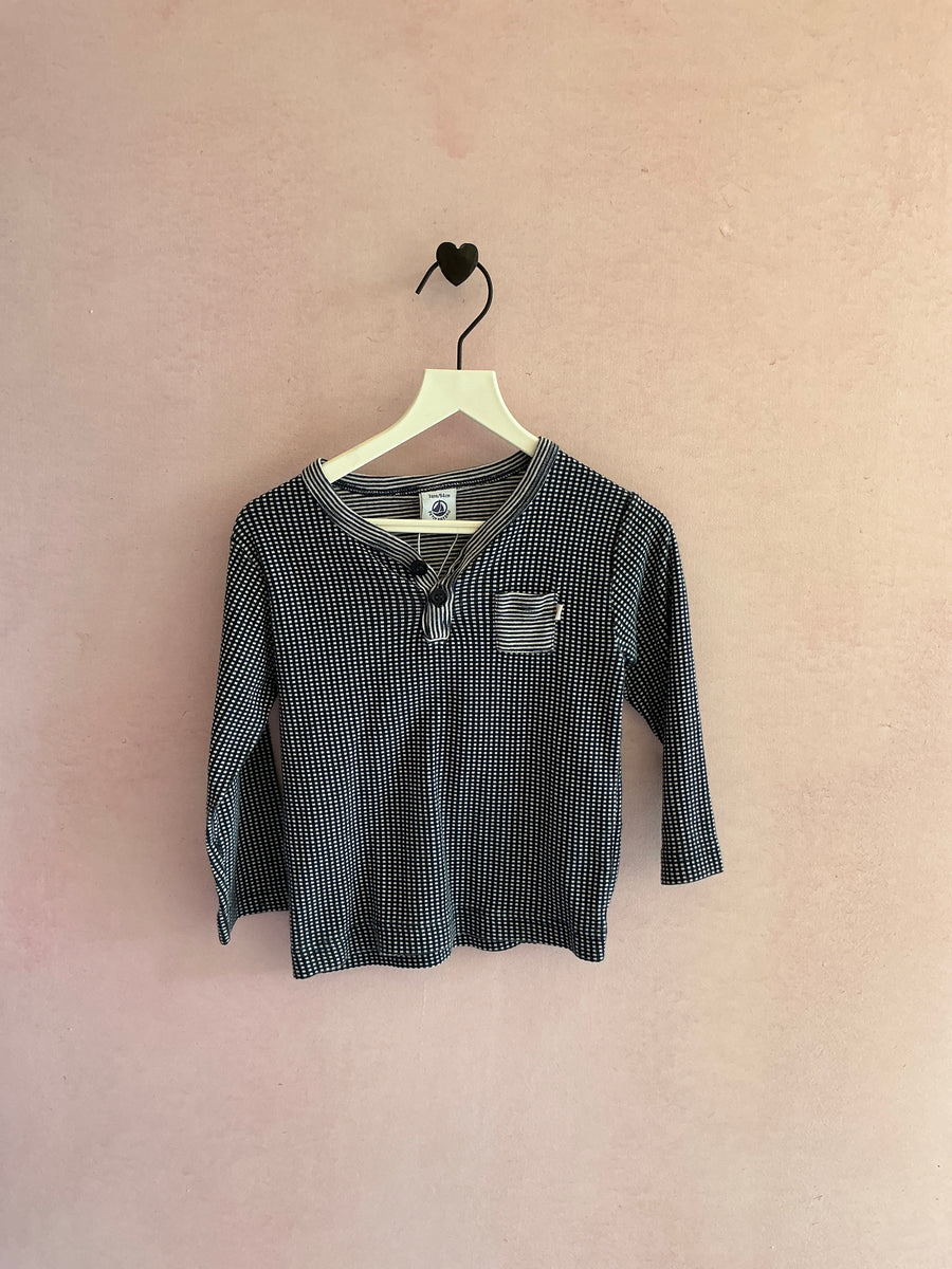 Petit Bateau Navy Check Long Sleeve Shirt / 3