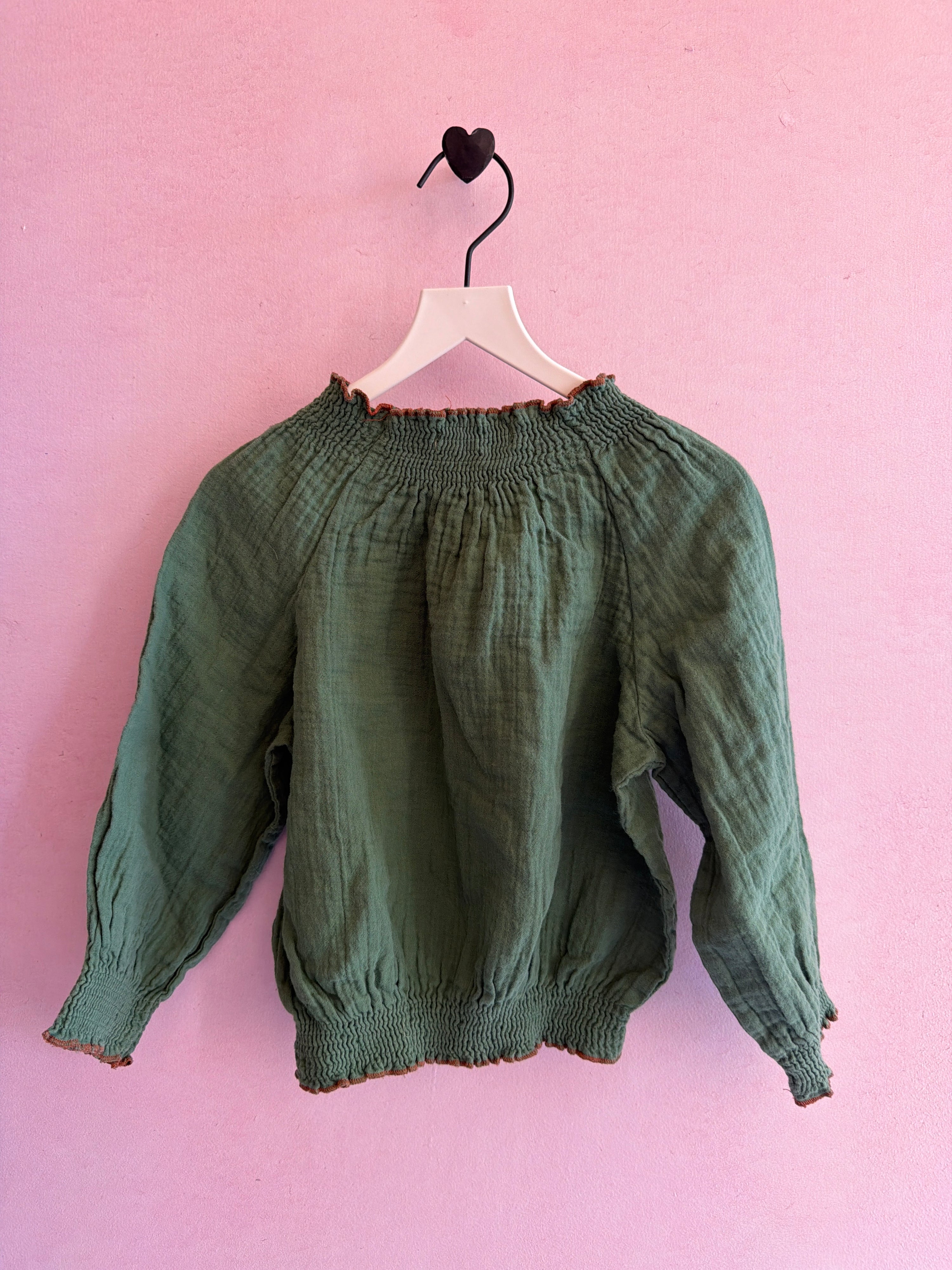 fin & vince Forest and Brown Smocked Blouse / 12-18 months