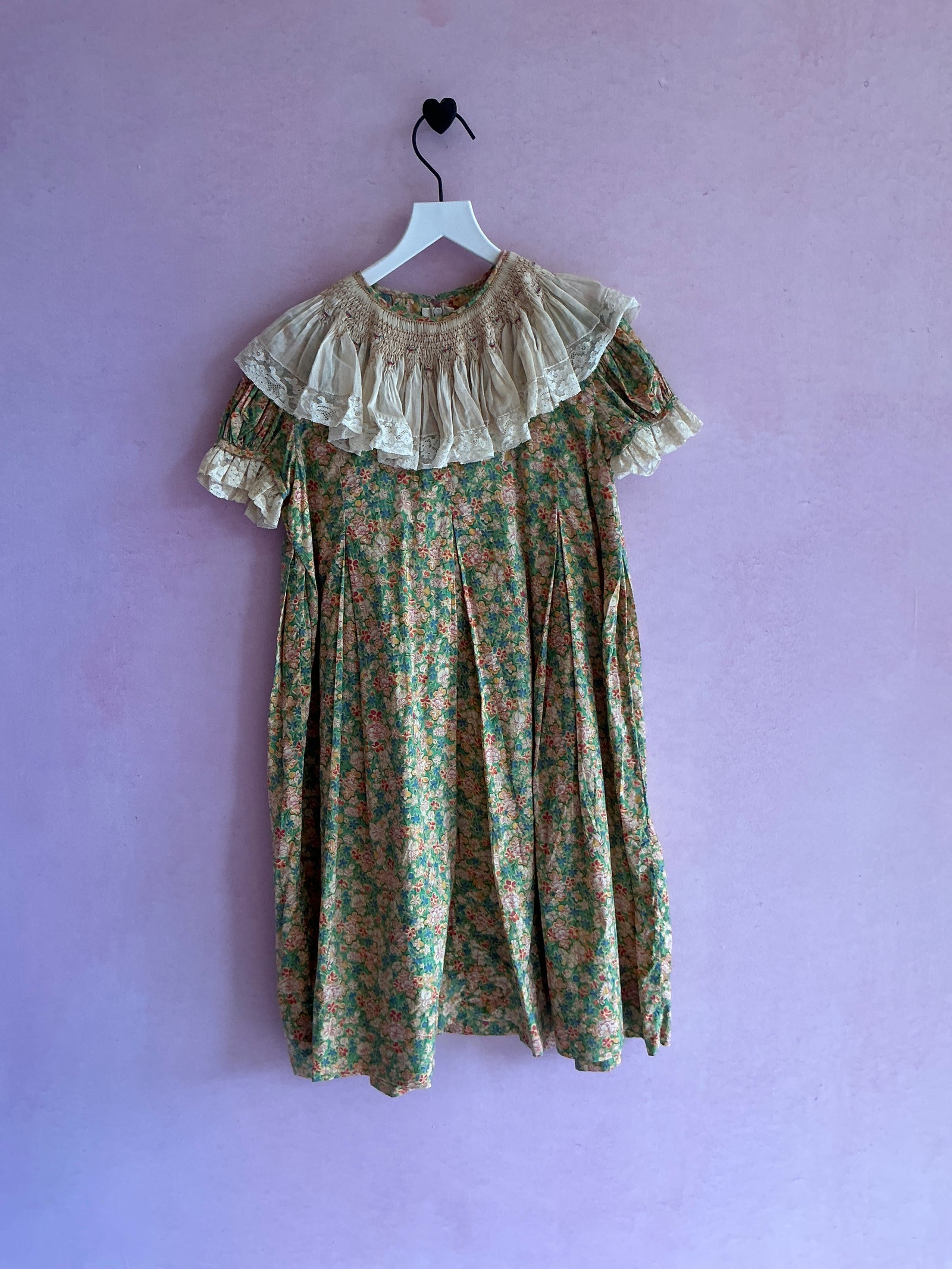vintage Green Garden Lace Bib Collar Dress / 2-3 Years