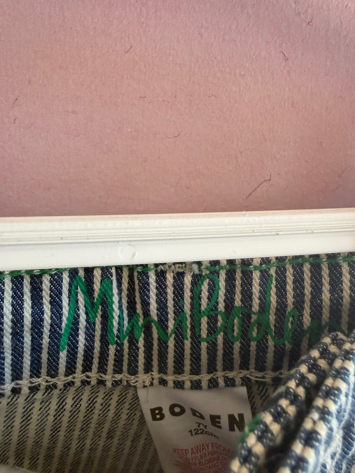 NWT Mini Boden Blue and White Stripe Workwear Pants / 7