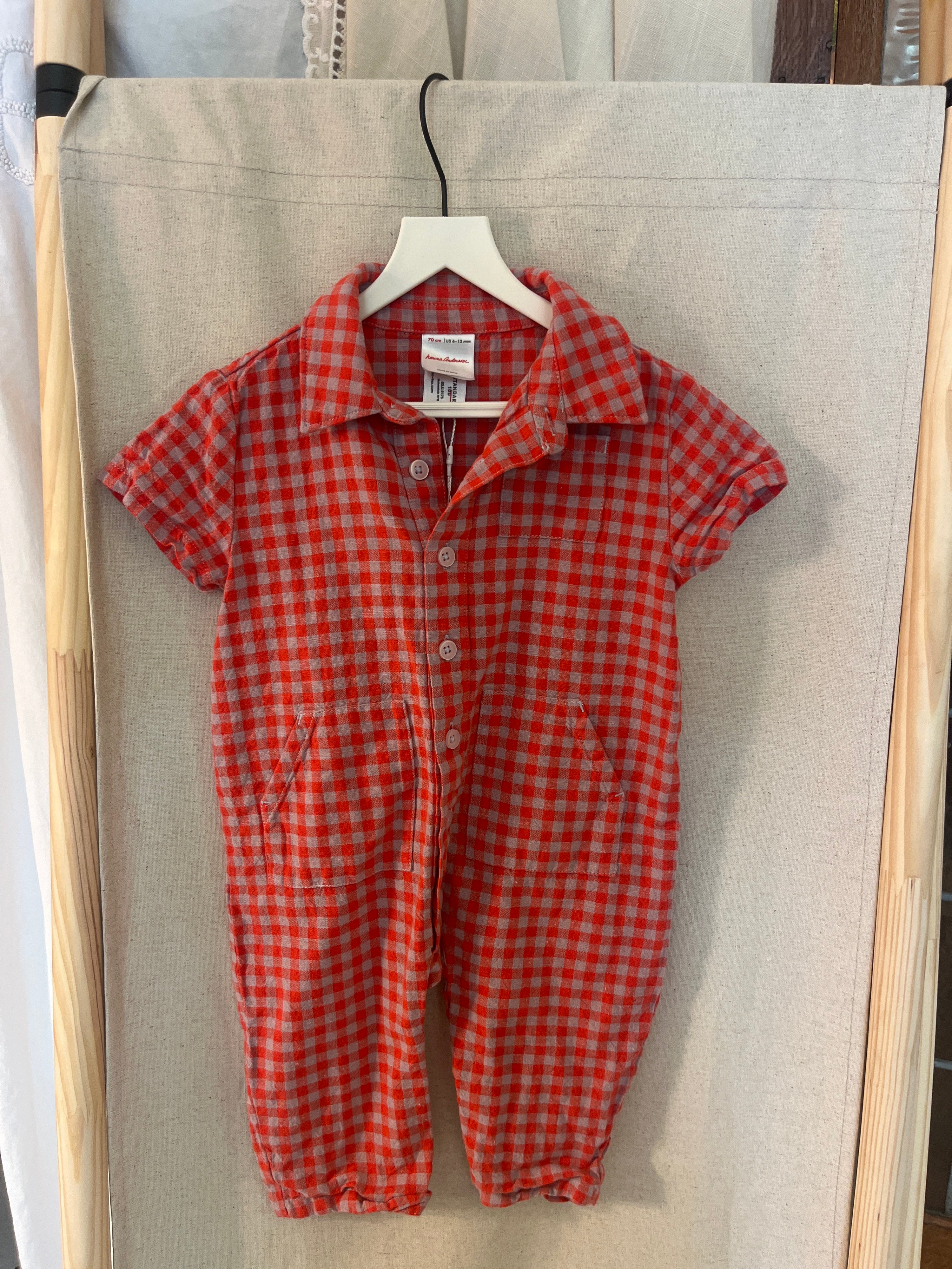 Hanna Andersson Red and white checkered Jumpsuit / 6-12 months