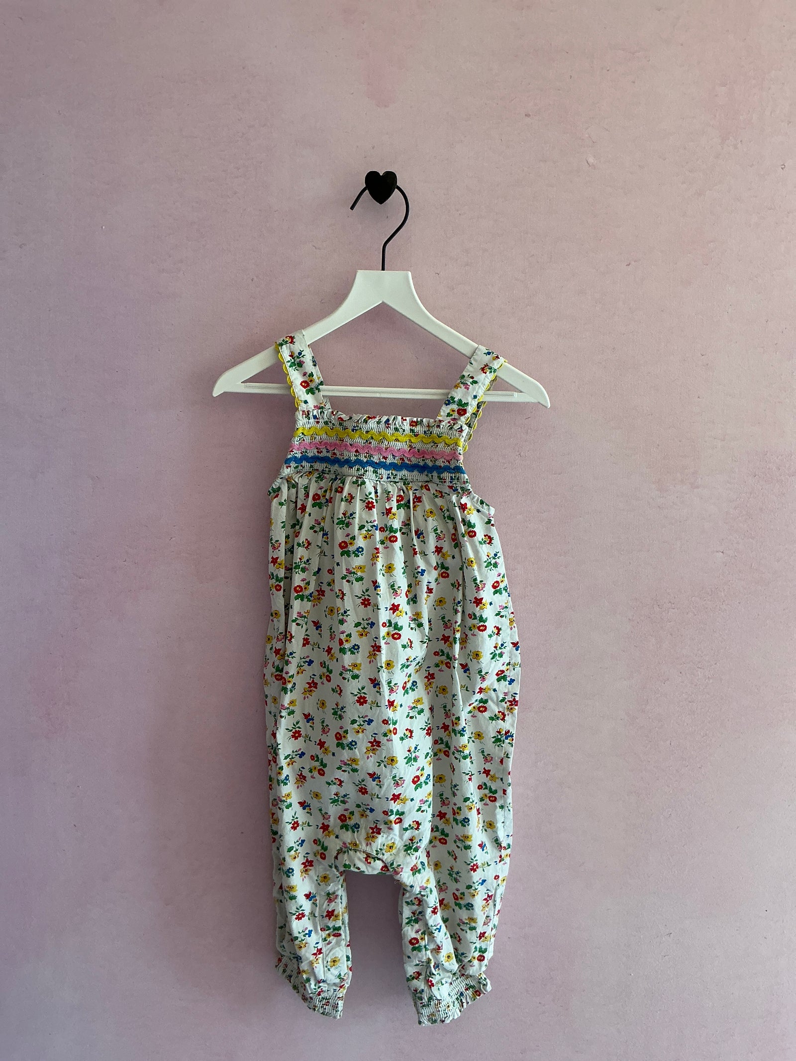 Baby Boden All-over floral, rick rack and smocking, snap closure Romper / 12-18 months
