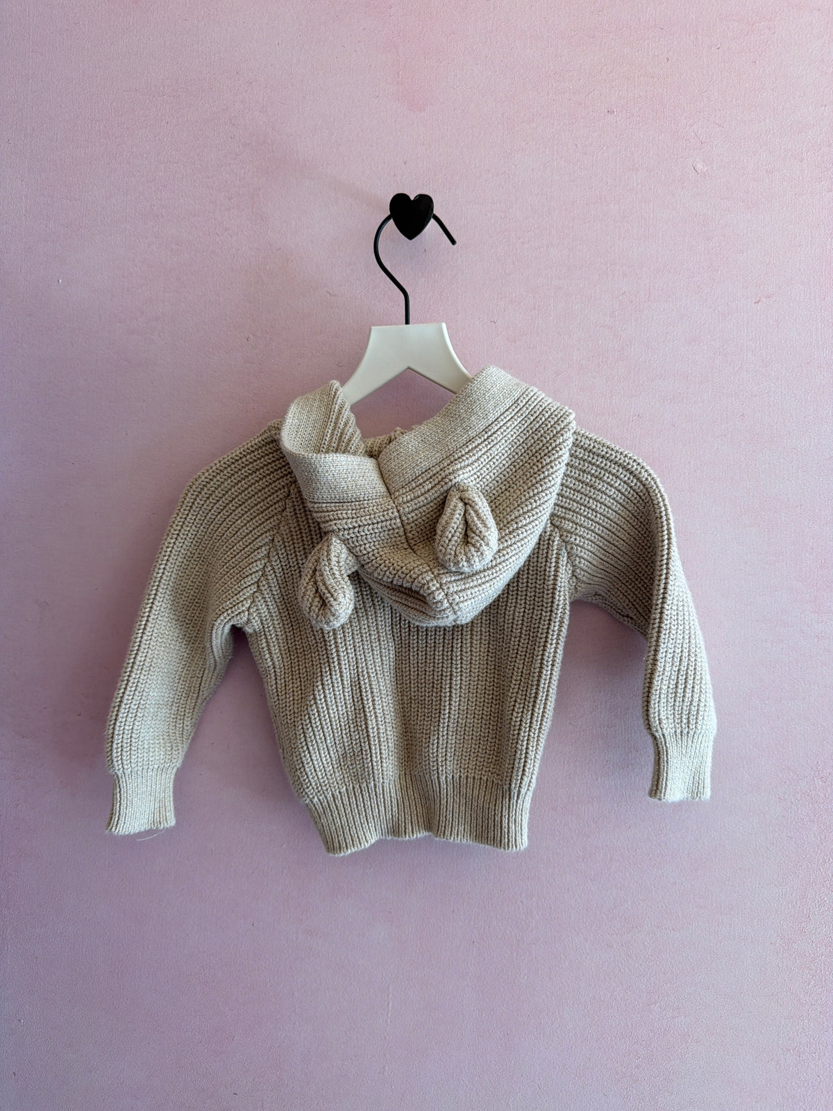 Jamie Kay Oatmeal Knit Hooded Cardigan with Cork Buttons and Ears / 3-6 months