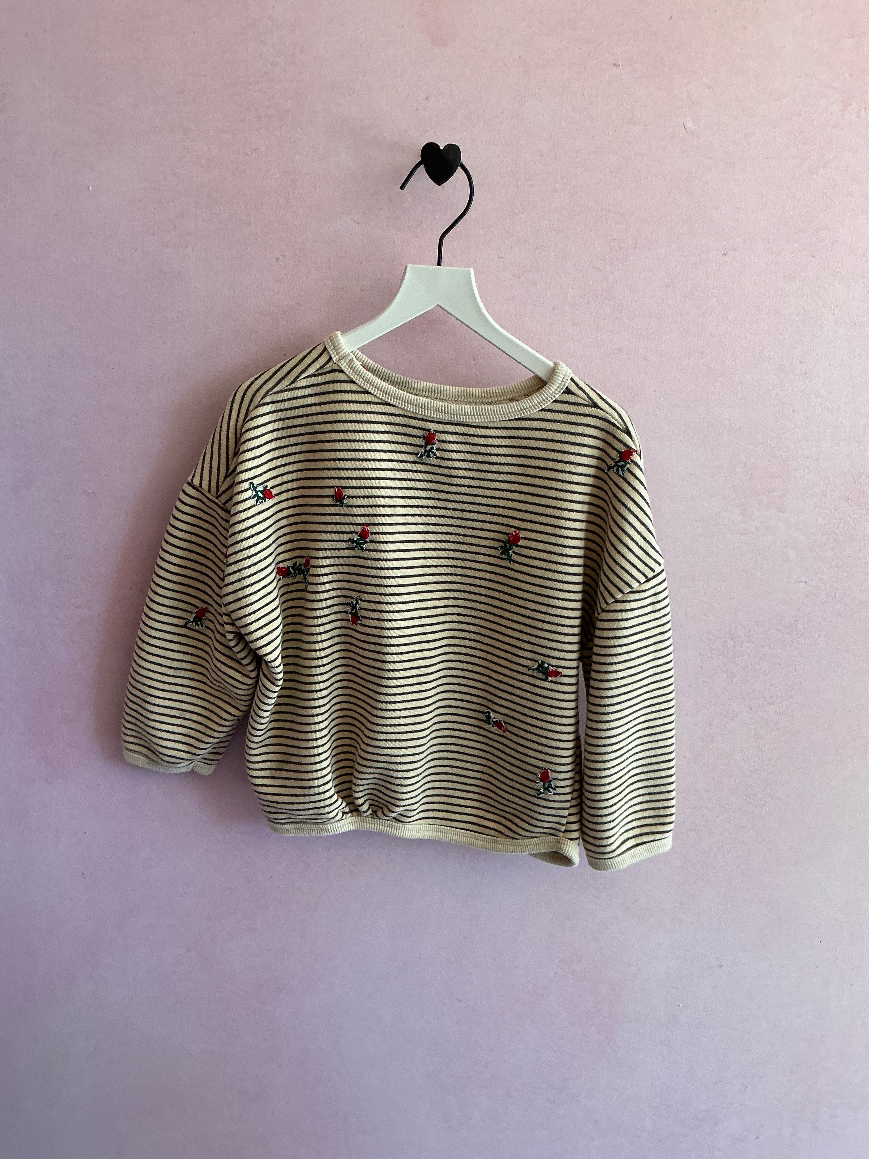 Embroidered Roses Stripes Sweatshirt / 5