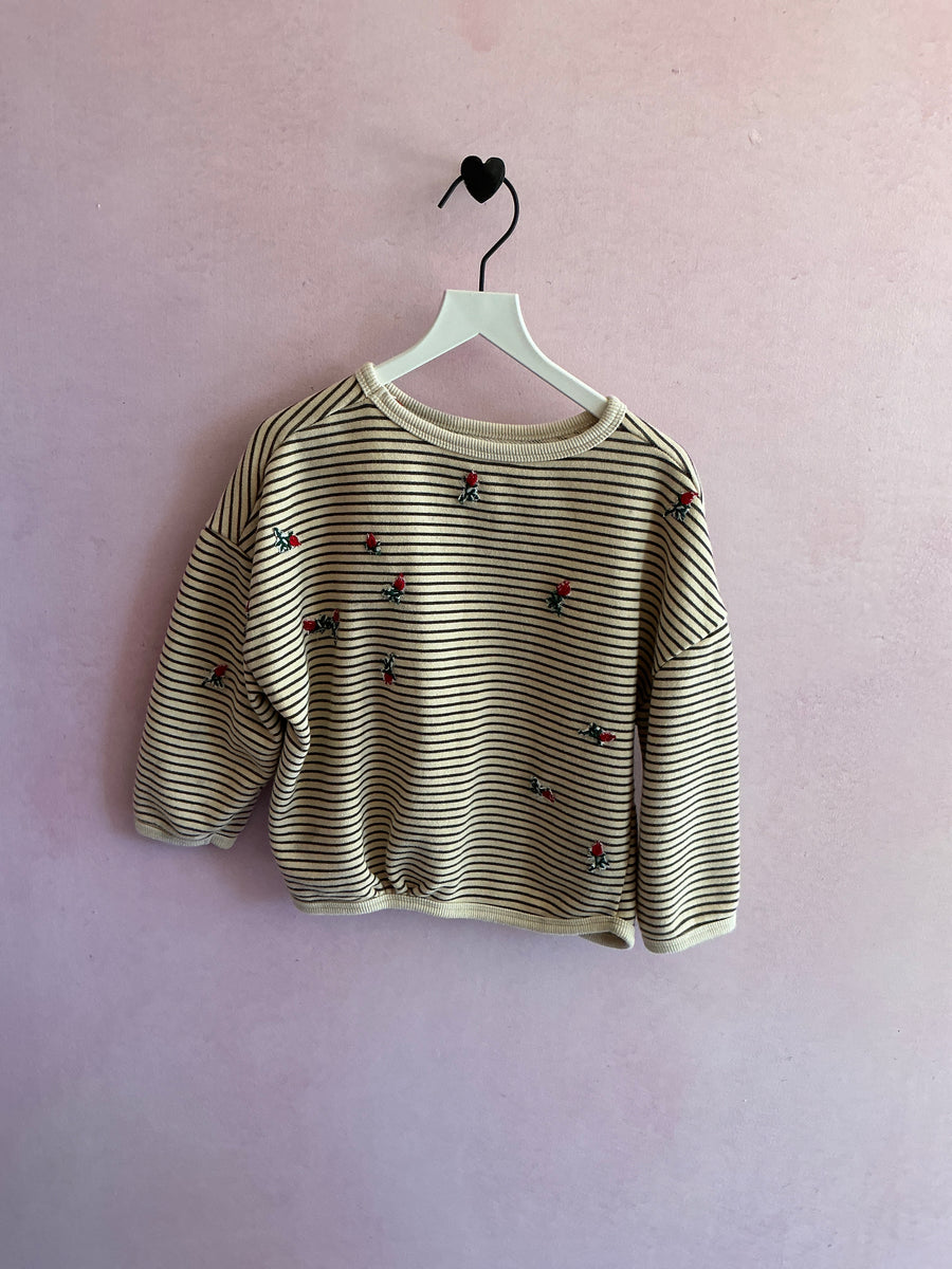 Embroidered Roses Stripes Sweatshirt / 5