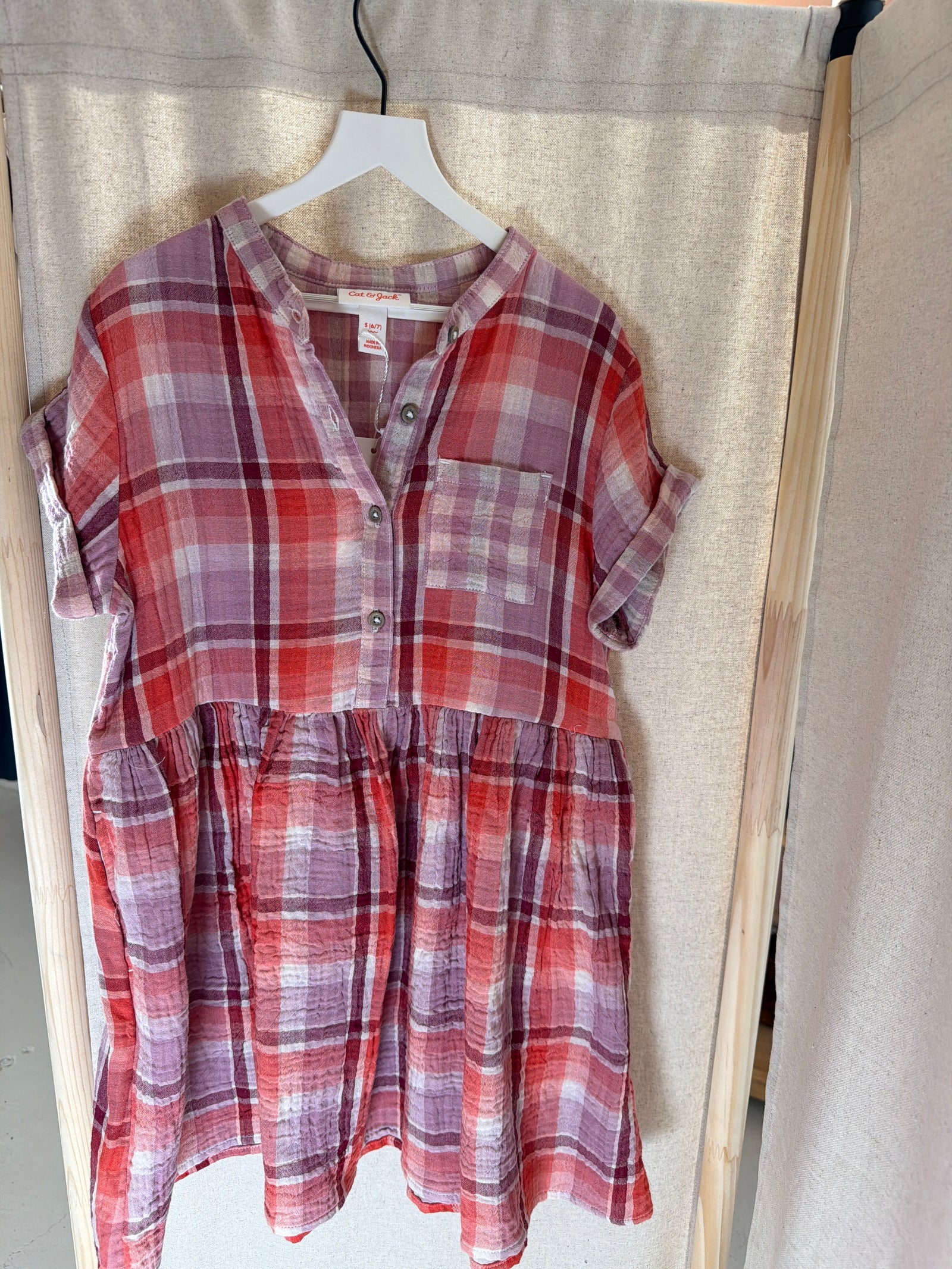 Cat & Jack Orange Plaid Dress / 6-7