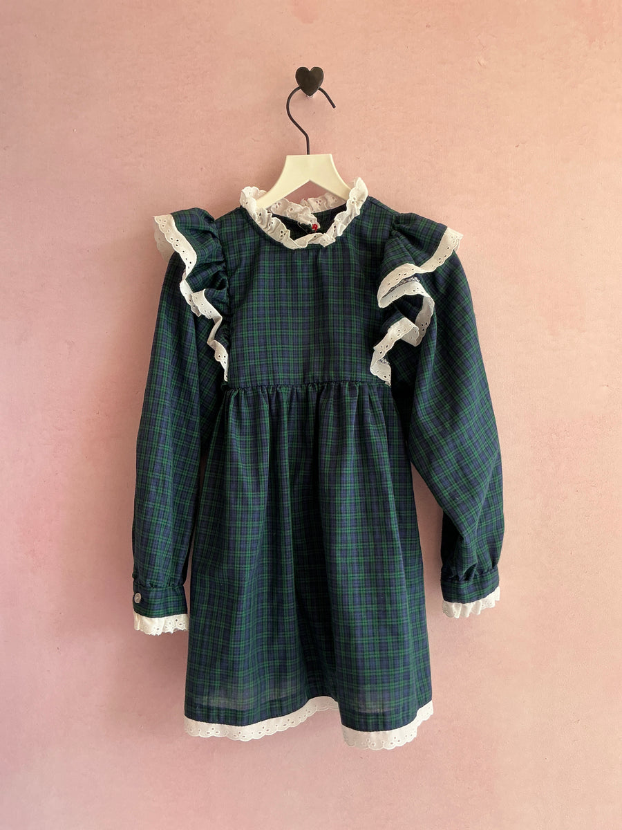 vintage Evergreen Plaid Prairie Dress / 2-3 Years