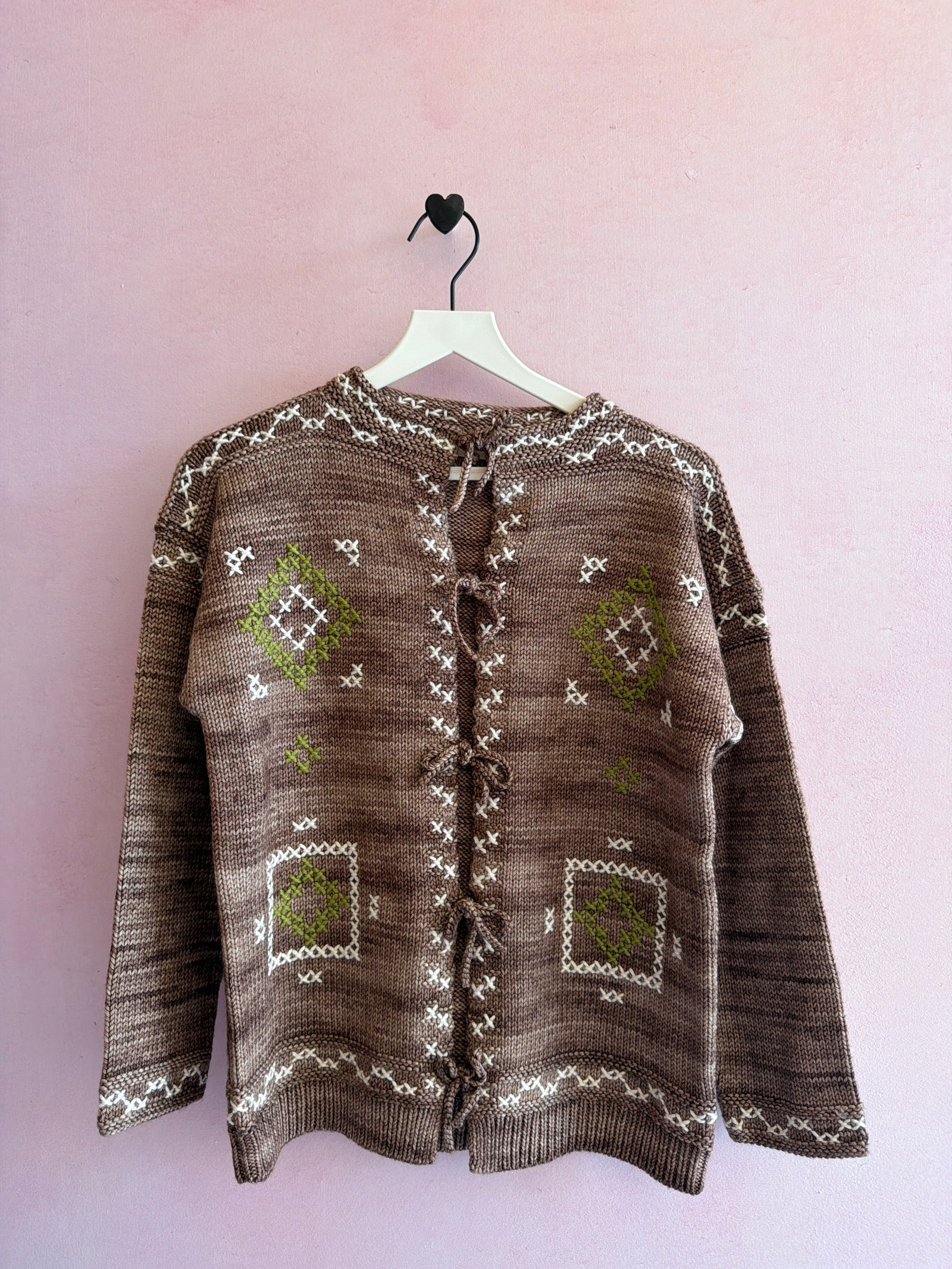 '25 NWTs Misha & Puff Cross Stitch Bjorn Cardigan in Affogato Sweater / 10