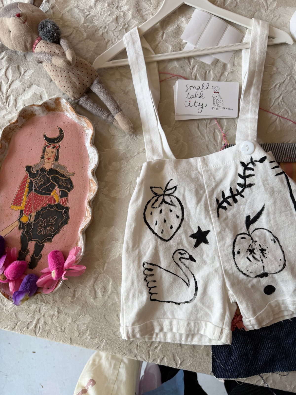 Hand-Painted Apple, Strawberry & Swan OFAK Play Suit / 24 months