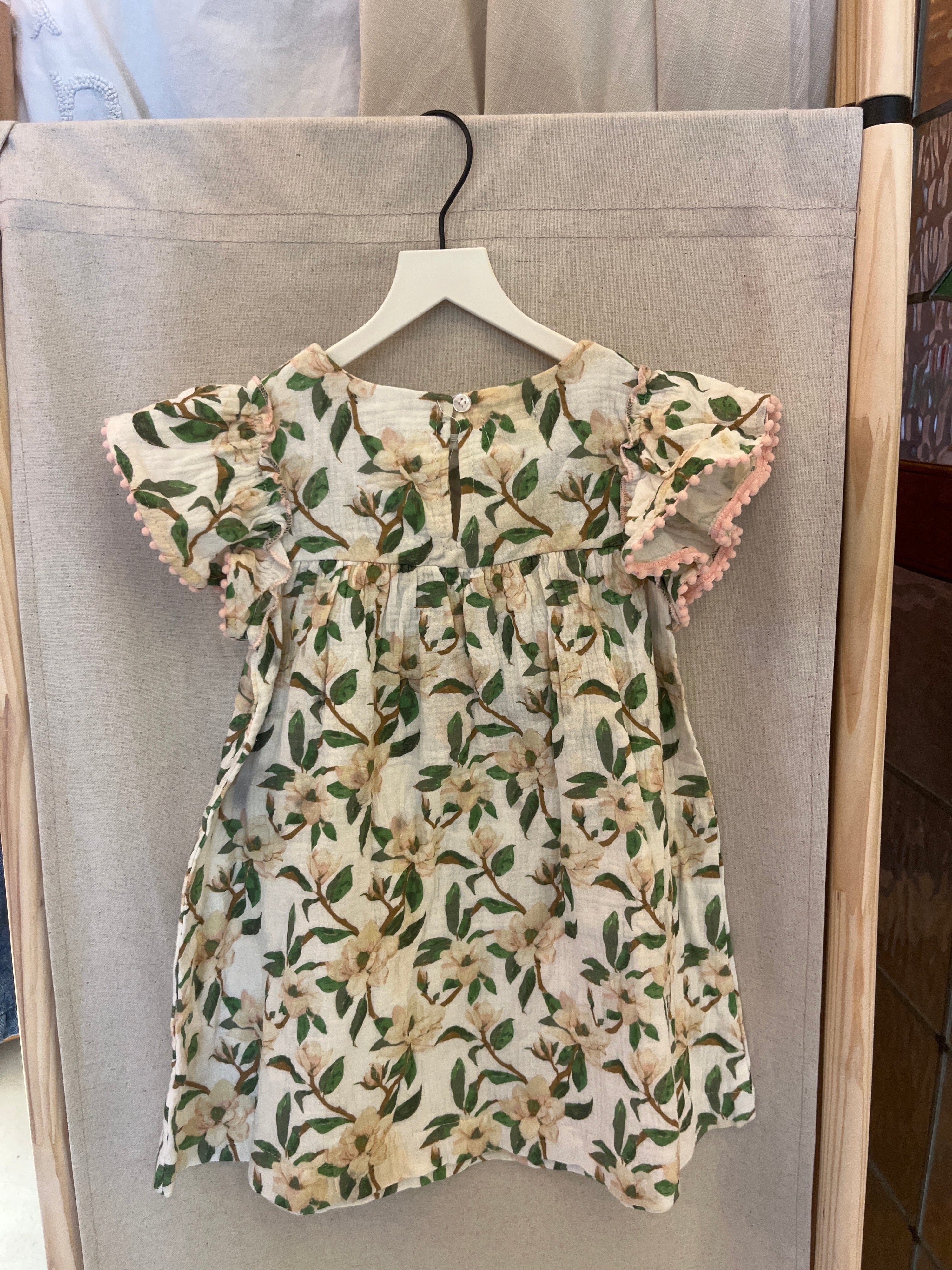 NWTs mudpie Cream with green and pink floral pattern Dress / 3T