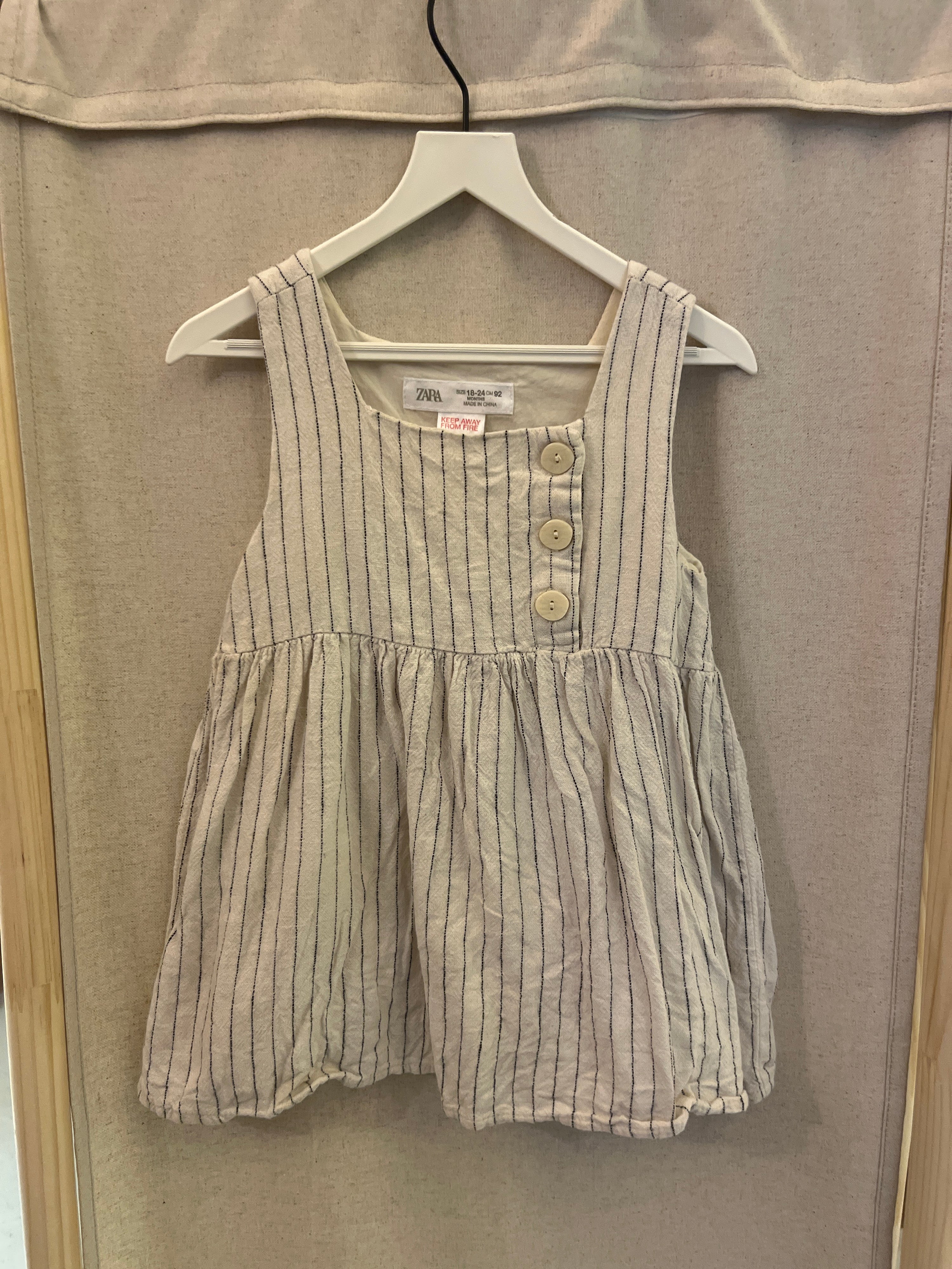 zara Beige Stripe Dress / 18-24 months