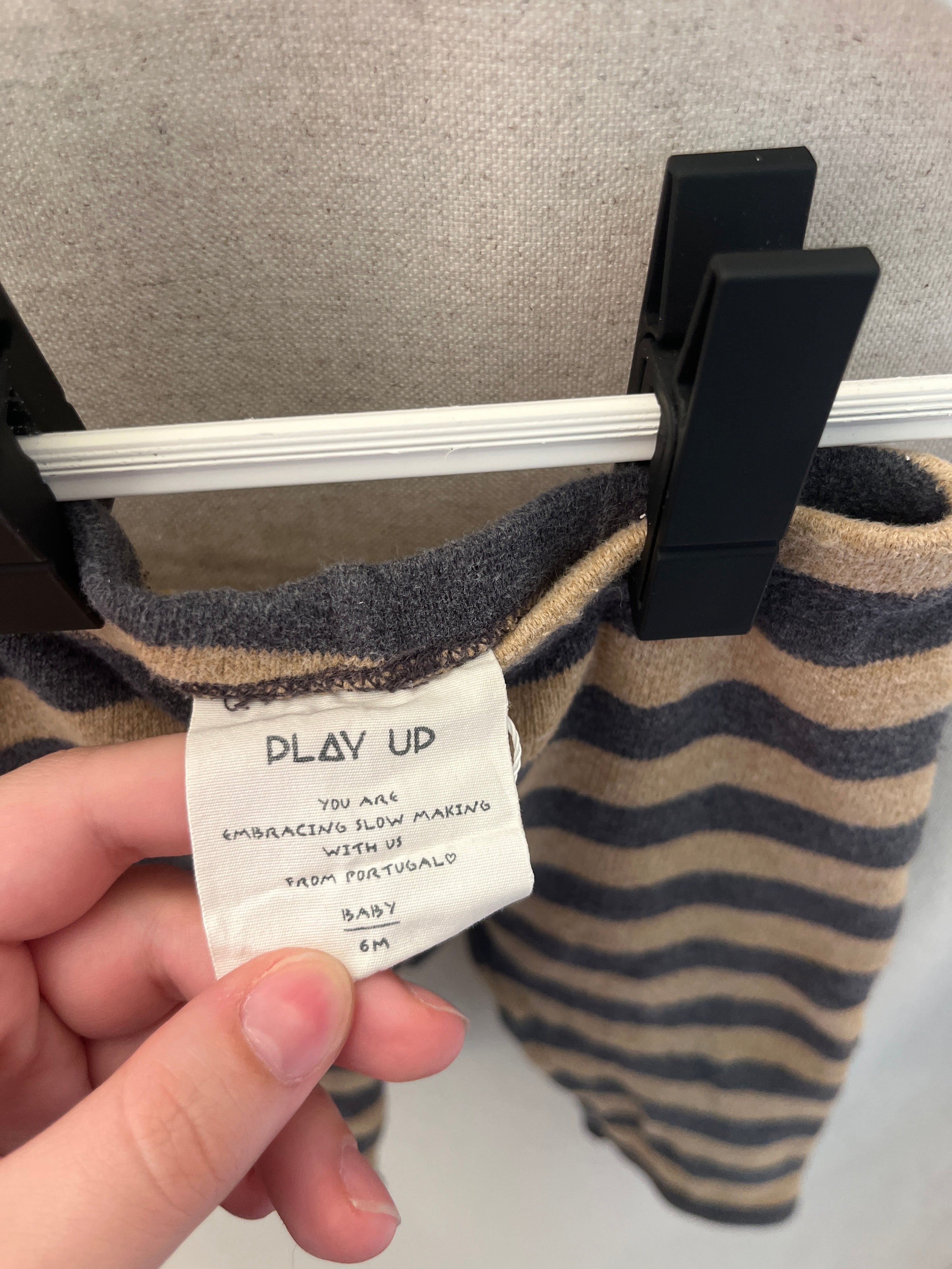 Play Up Beige and Black Stripe Pants / 6 months