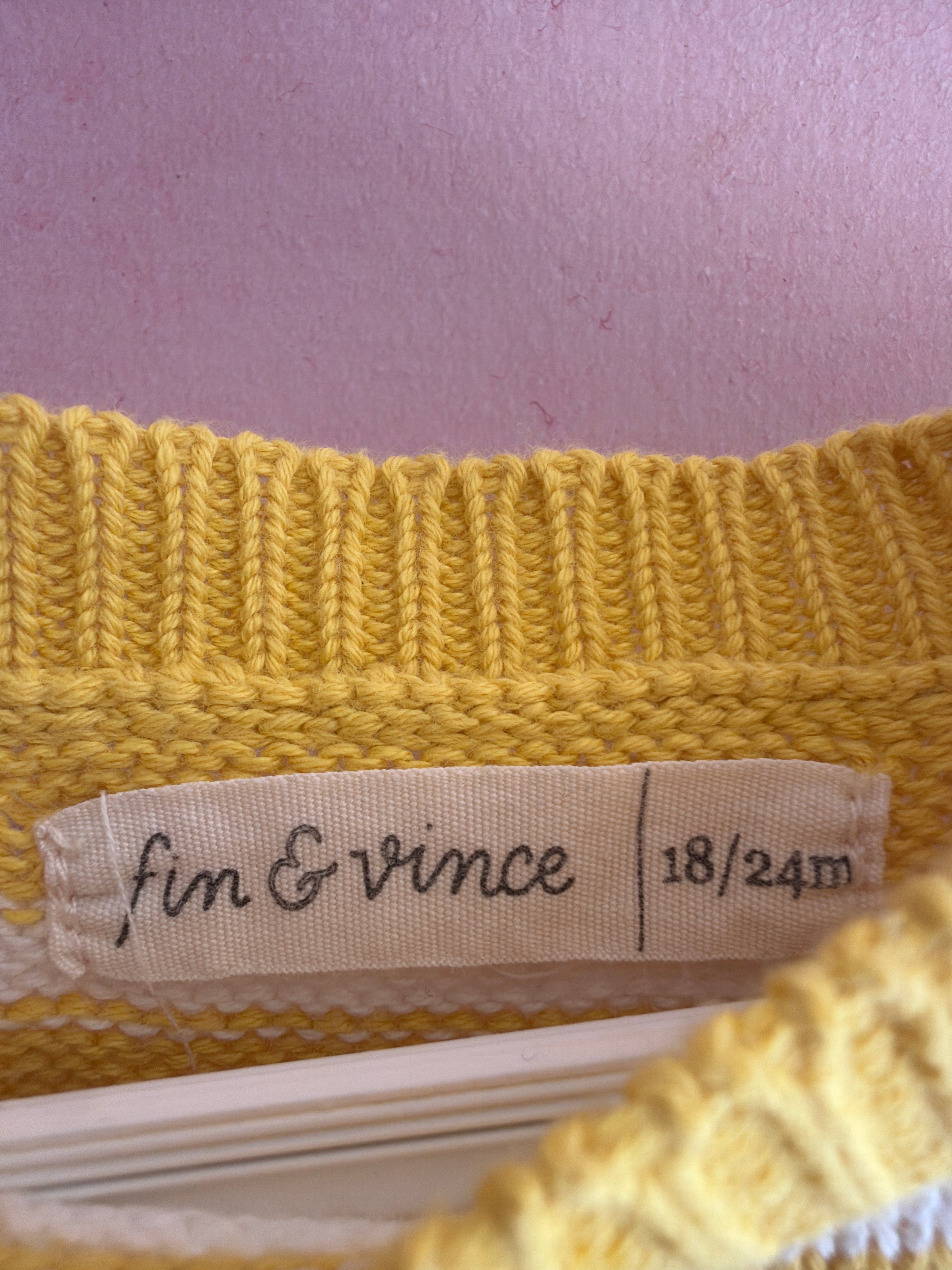 fin & vince Yellow and White Stripe short Sleeve playsuit / 18-24 months