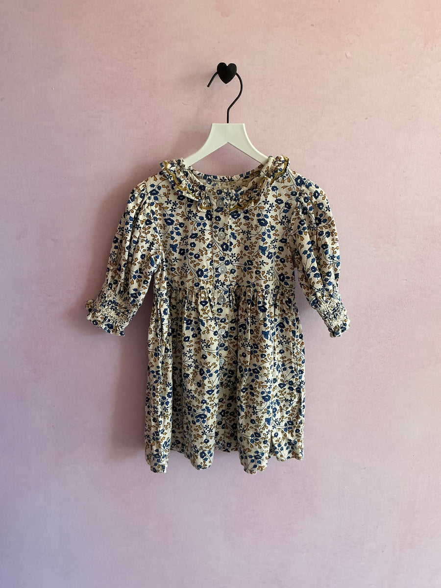 LALI Cream navy mustard floral Dress / 3T