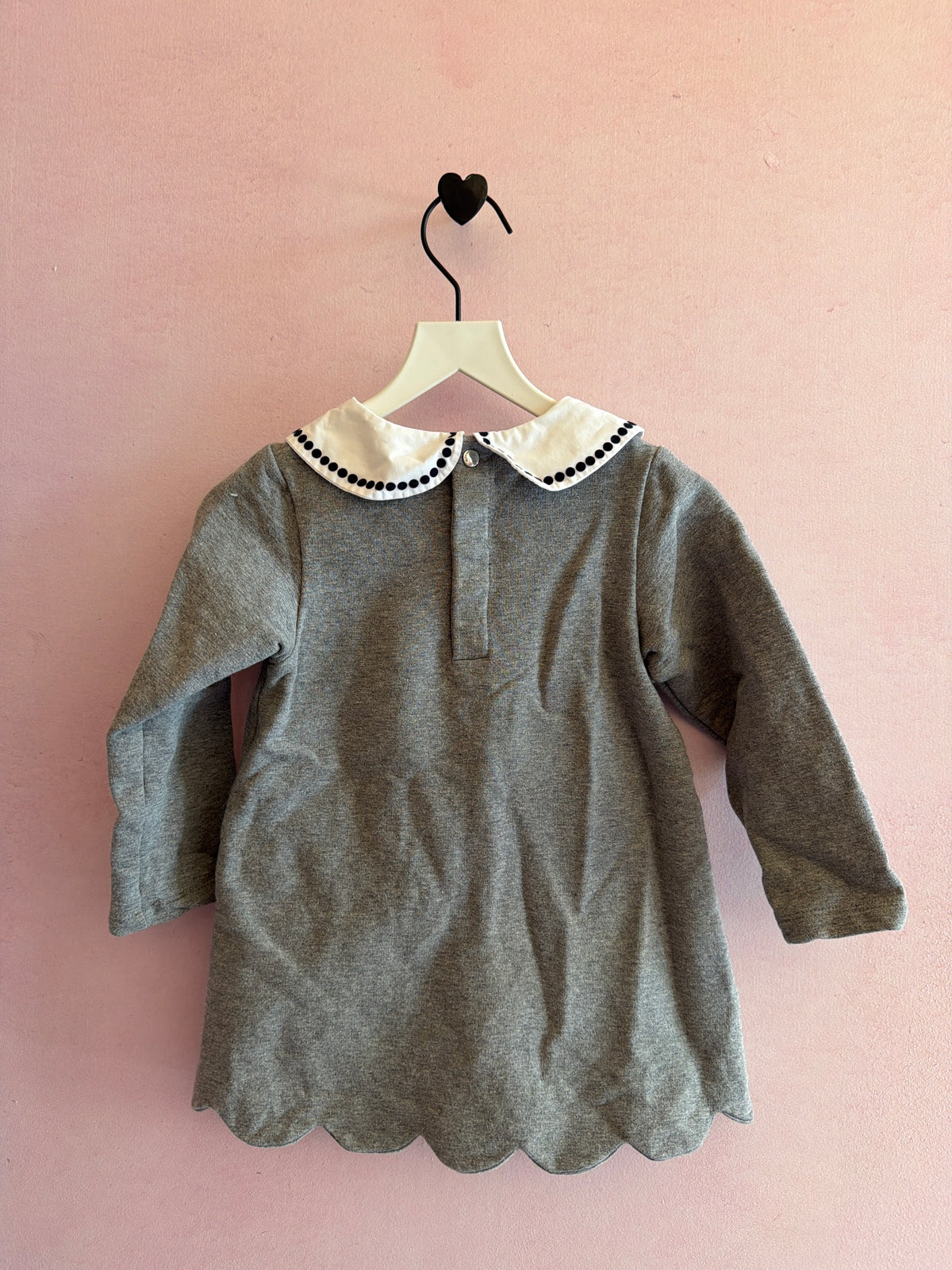 Jacadi Paris Gray, scalloped bottom, Peter Pan collar Sweatshirt Dress / 24 months