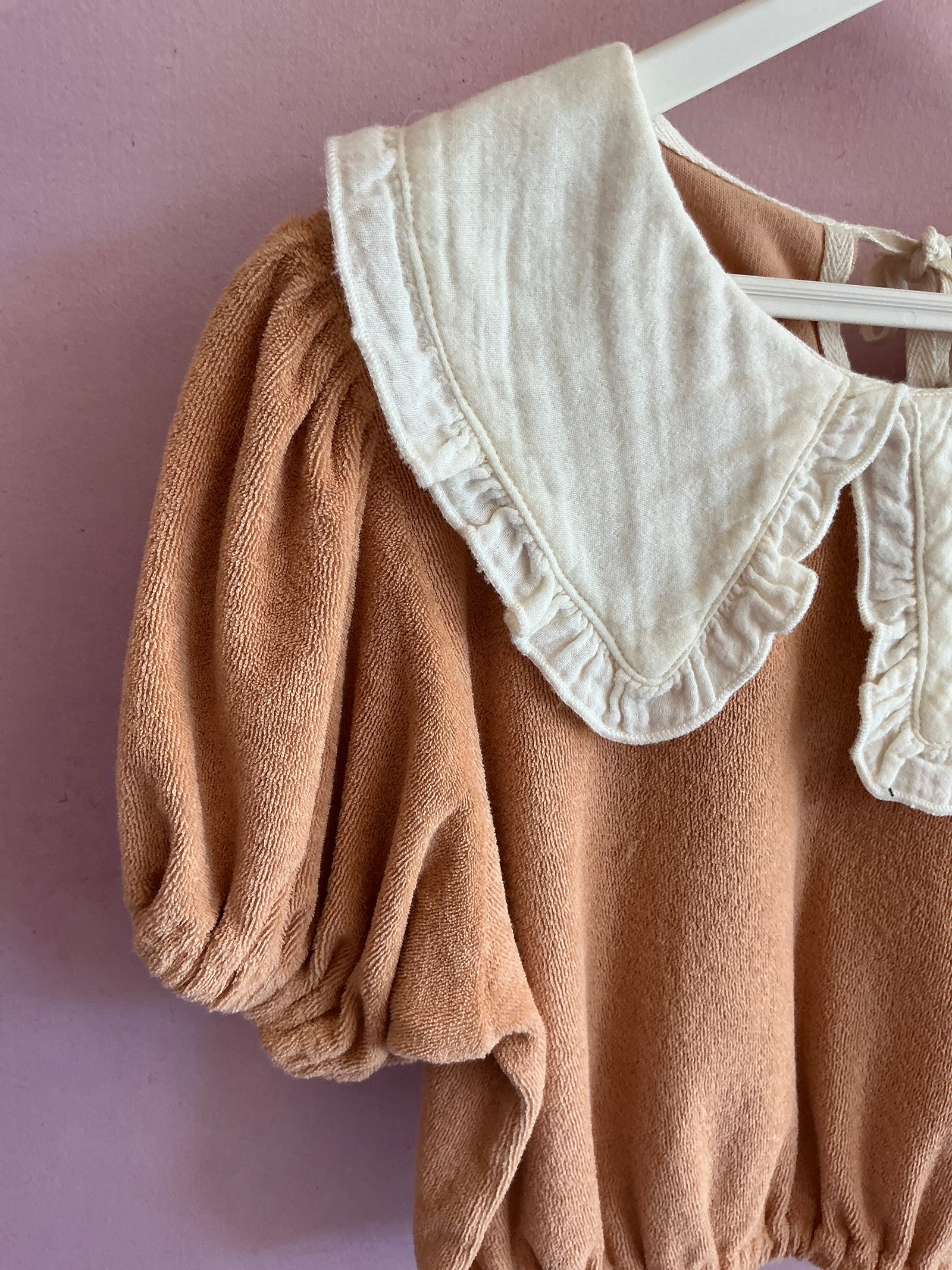 Liilu Rust Terry White Bib Collar Blouse / 5-6