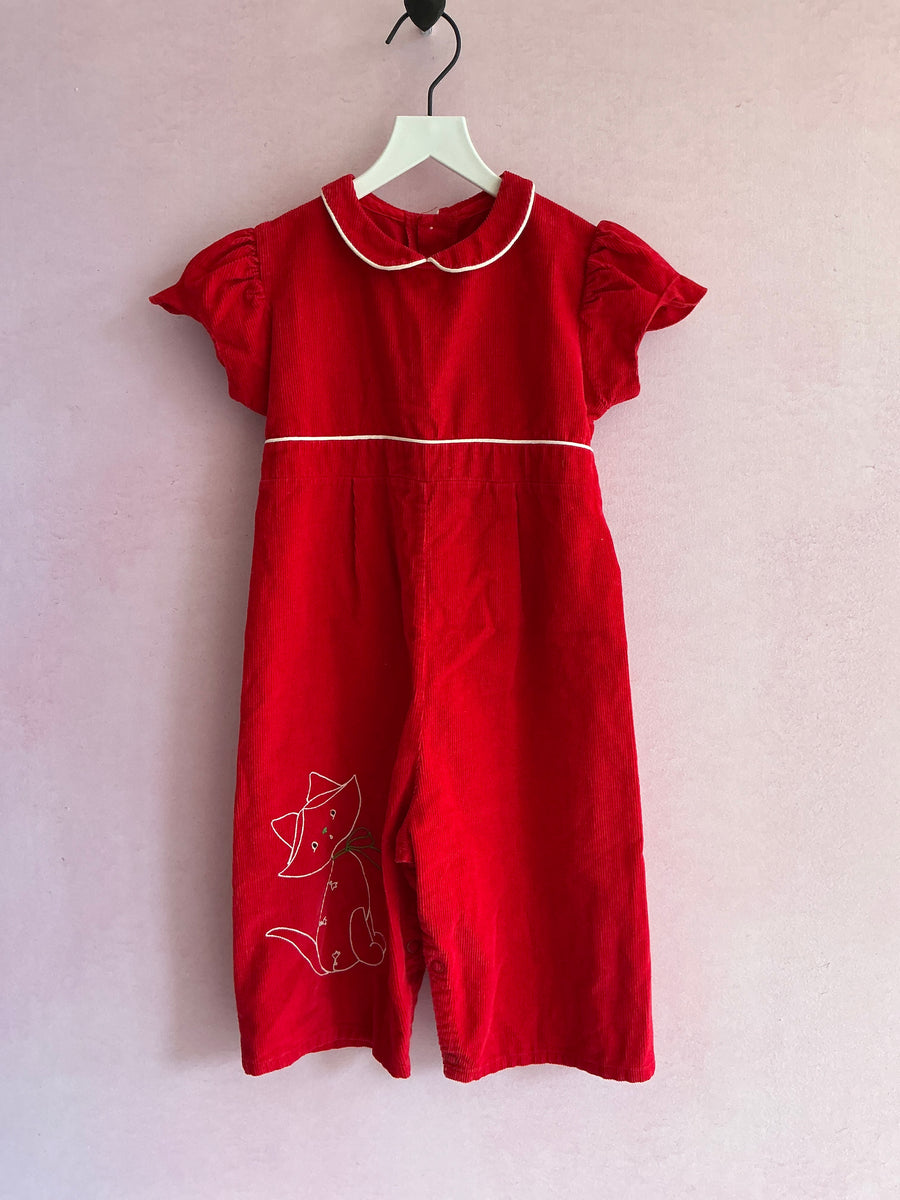 vintage Red Cat Cord Jumpsuit / 2-4 years