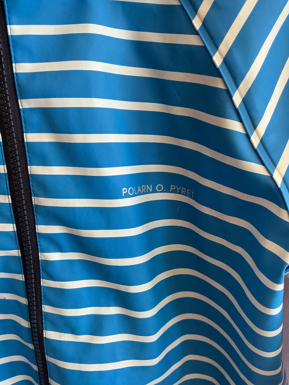 Polarn O. Pyret Blue White Striped Hooded Bomber Jacket / 6-8 years