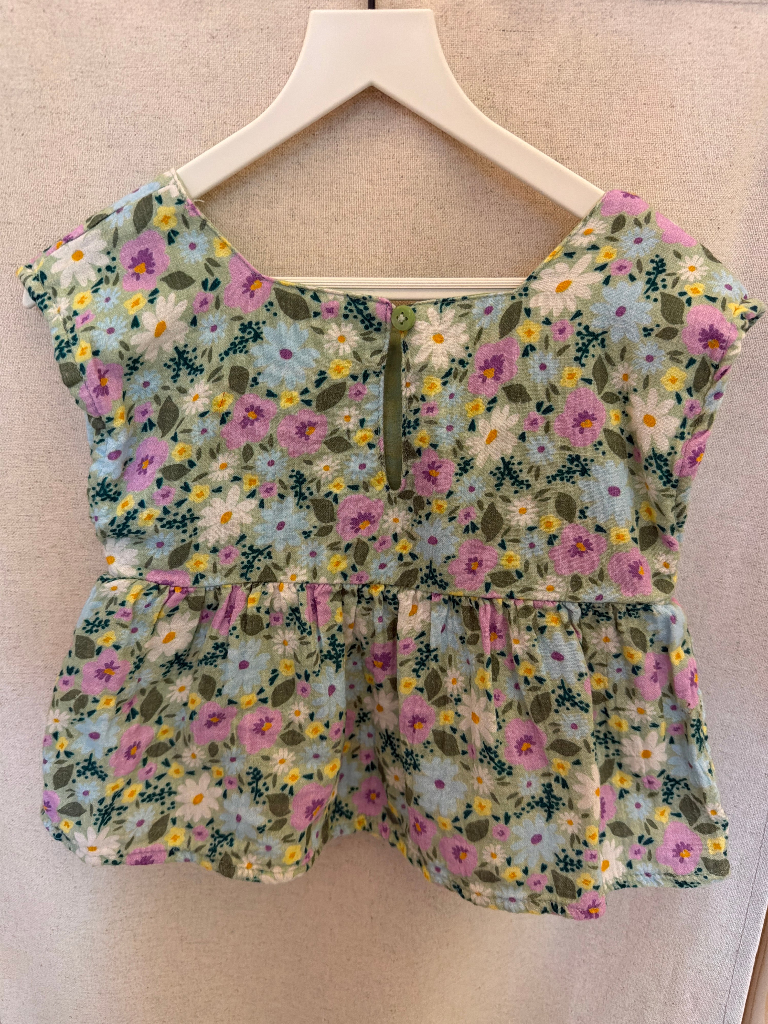 cat & jack Green Garden Purple Flower blouse / 2T