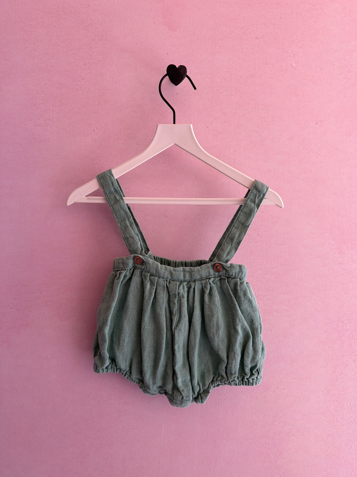 carmel Mint Linen romper / 6 months