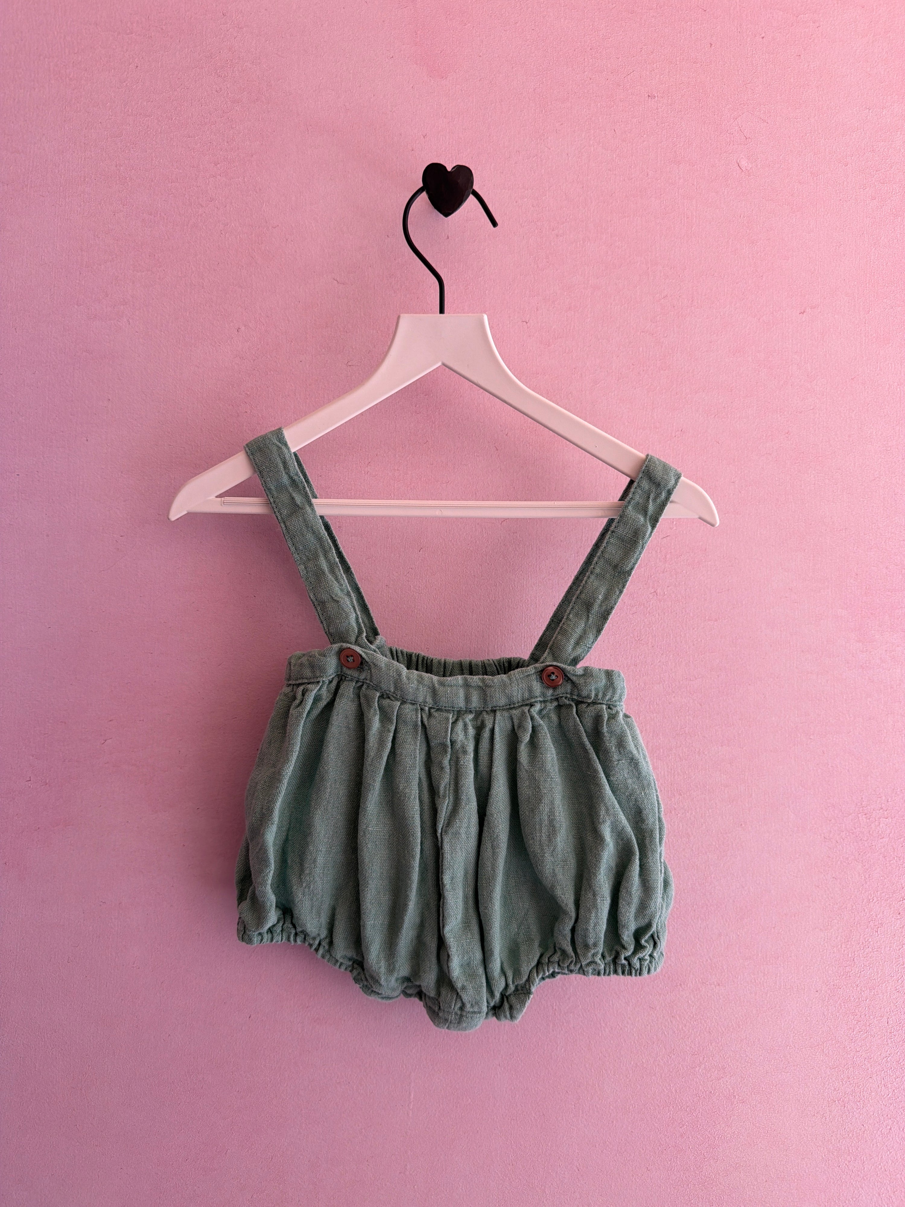 carmel Mint Linen romper / 6 months
