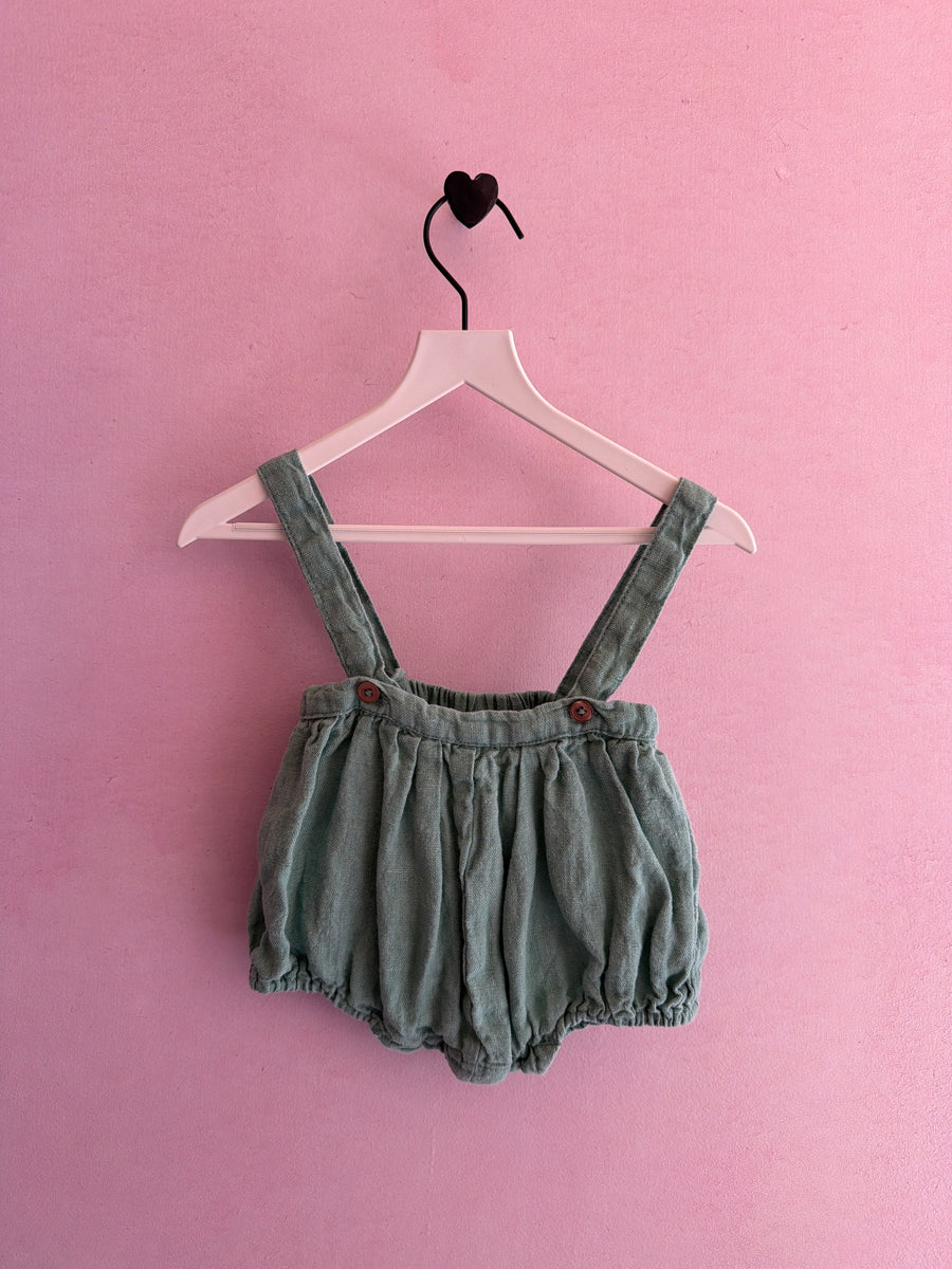 carmel Mint Linen romper / 6 months