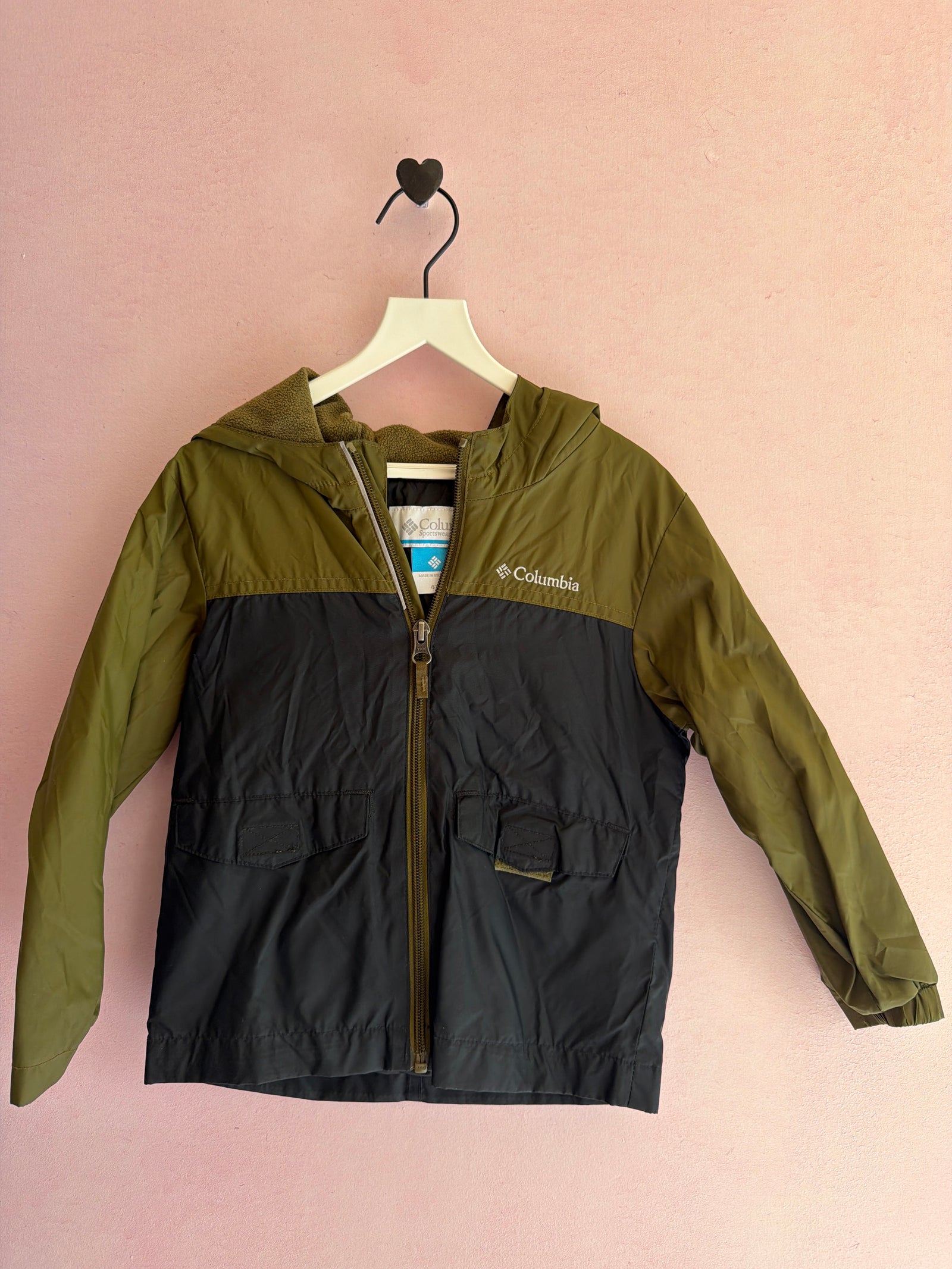 Columbia Olive Green and Navy Hooded rain coat / 4T
