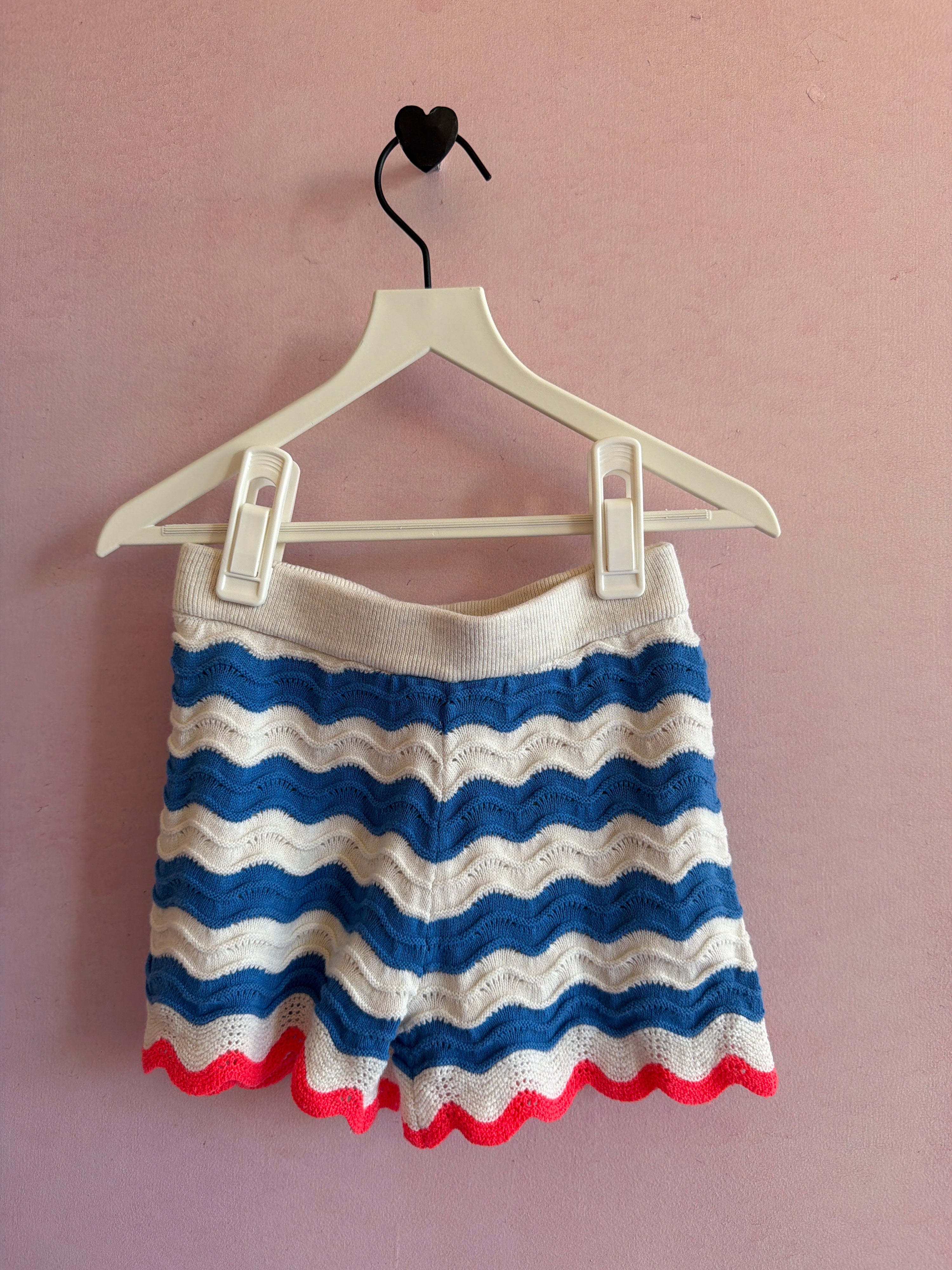 mini boden Blue Crochet Hot Orange Waves short Set / 3-4 Years