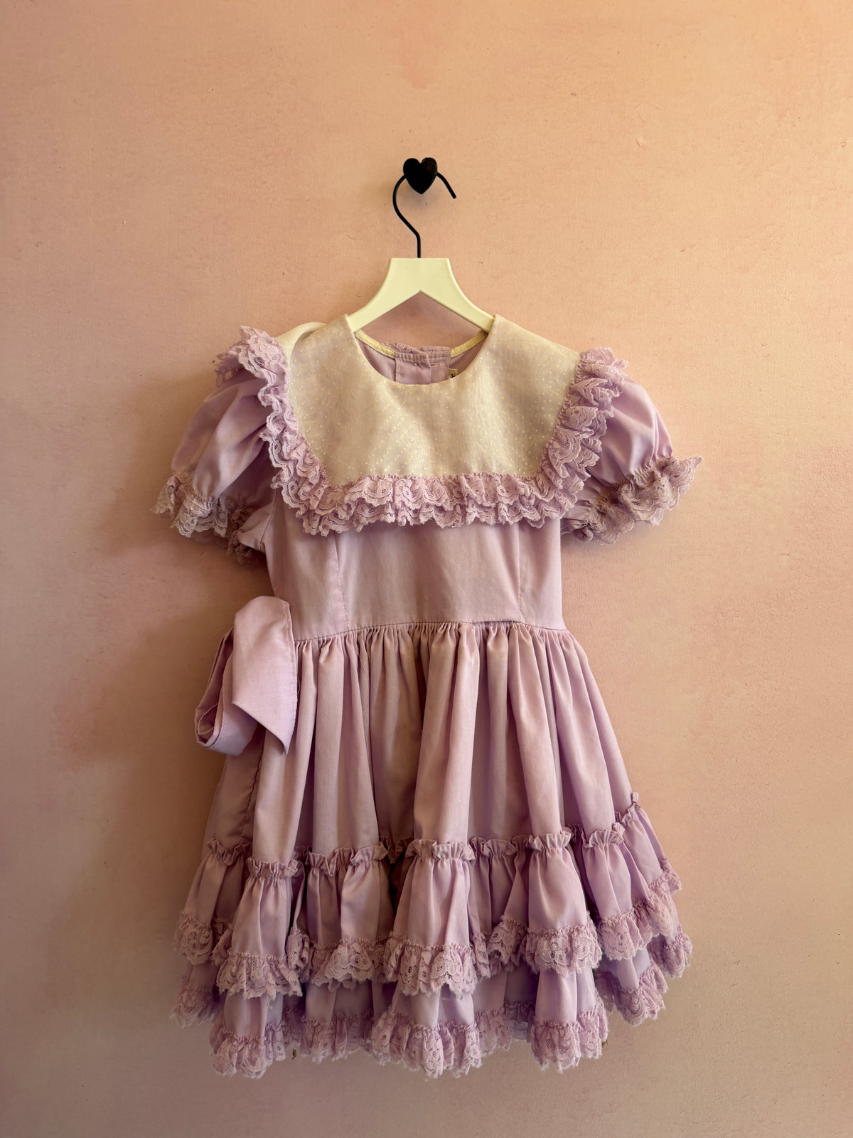 vintage Betty Odin Lavender Ruffle Bib Western Dress with Lace Trim / 4 (play condition )