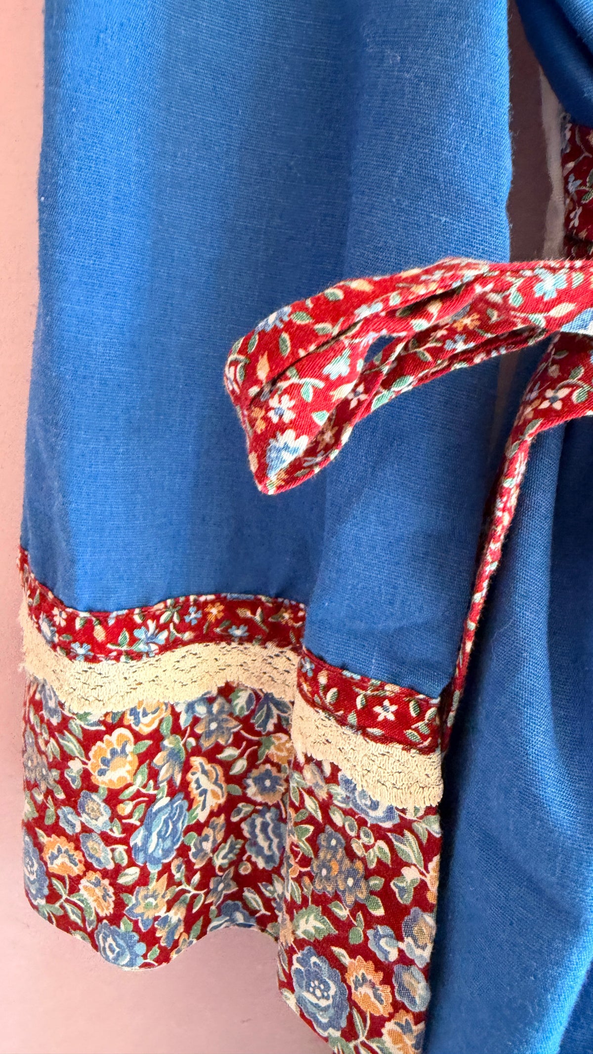 vintage homemade Blue Dress with Crochet and Lace Details and Bell Sleeves / 6