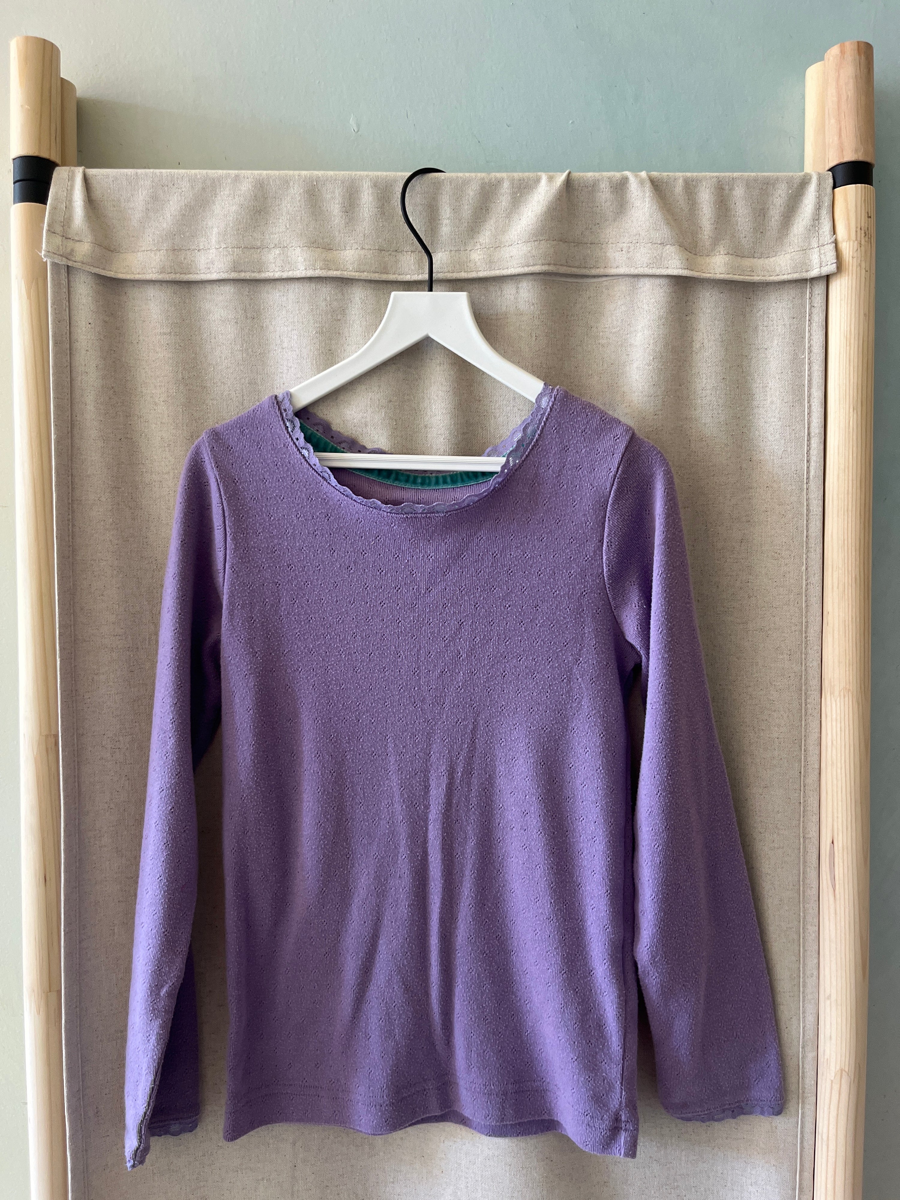 Boden Lavender Pointelle Long Sleeve Shirt / 9-10