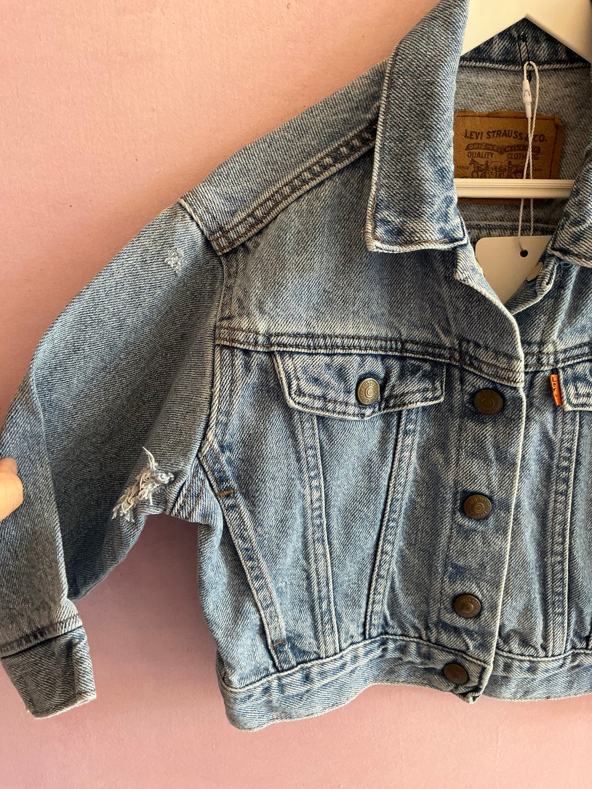 Vintage Levi's Orange Tab Distressed Denim Trucker Jacket - 4T