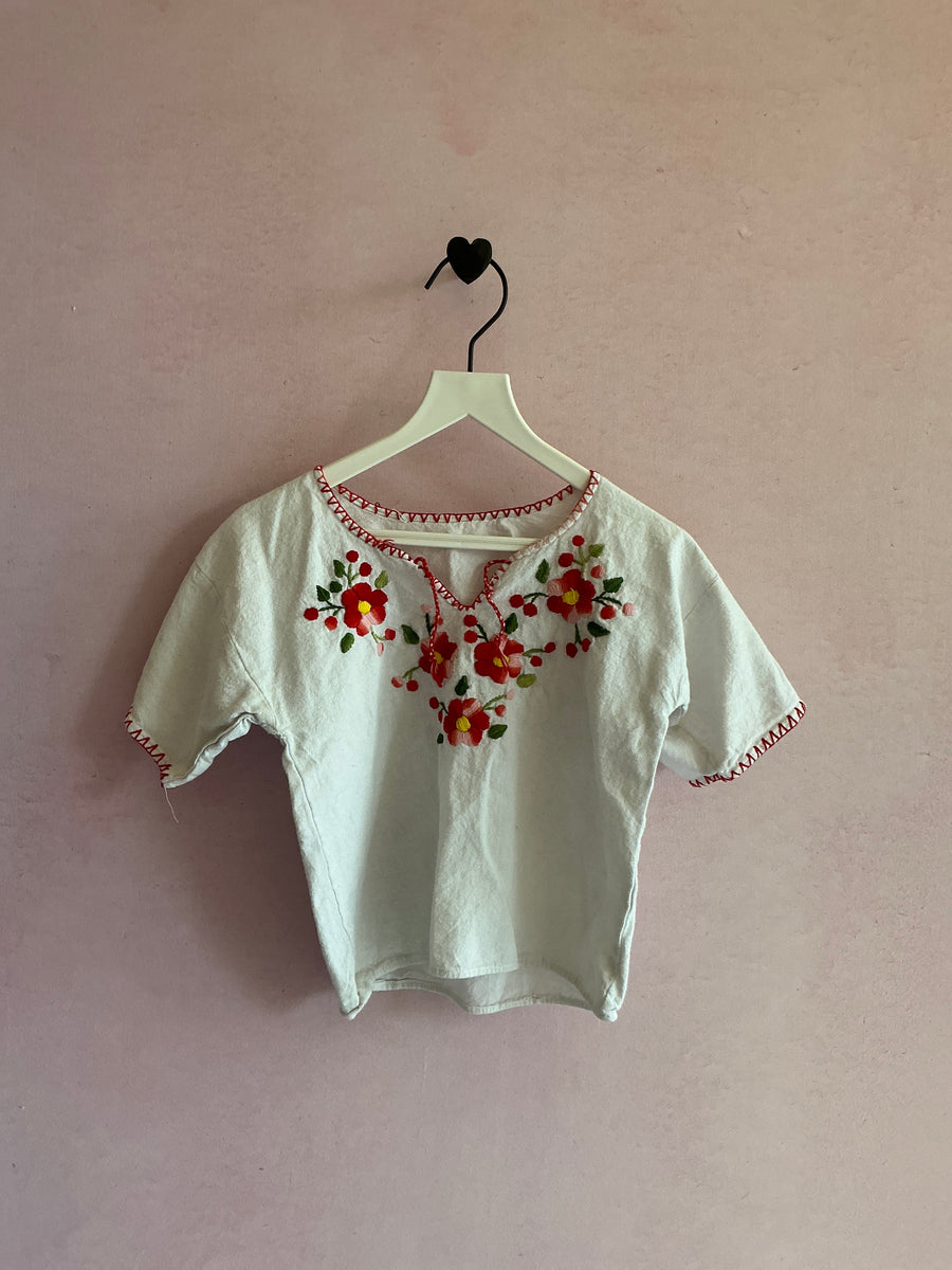 vintage Floral Hand Embroidered Blouse / 2T