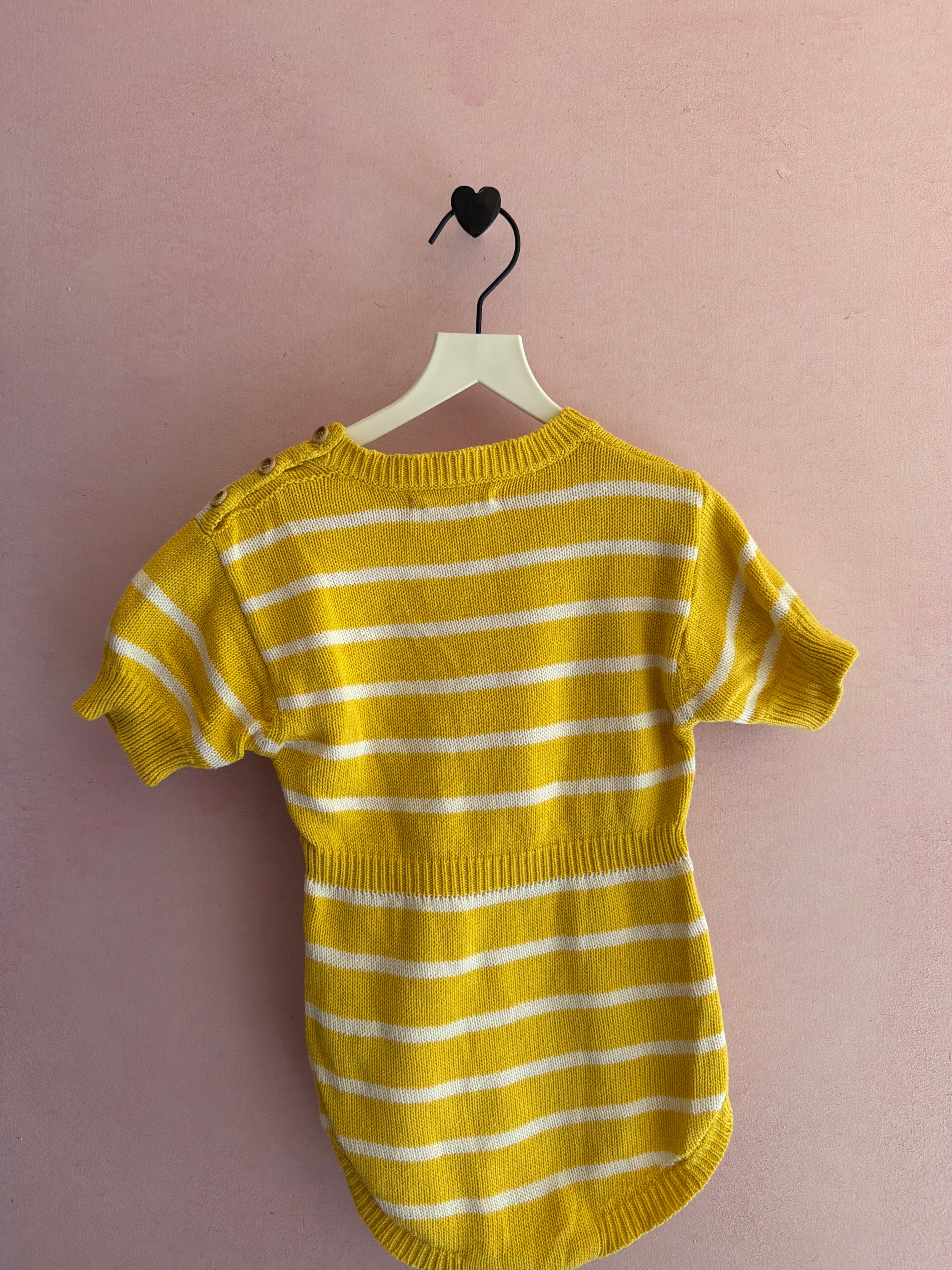 fin & vince Yellow and White Stripe short Sleeve playsuit / 18-24 months