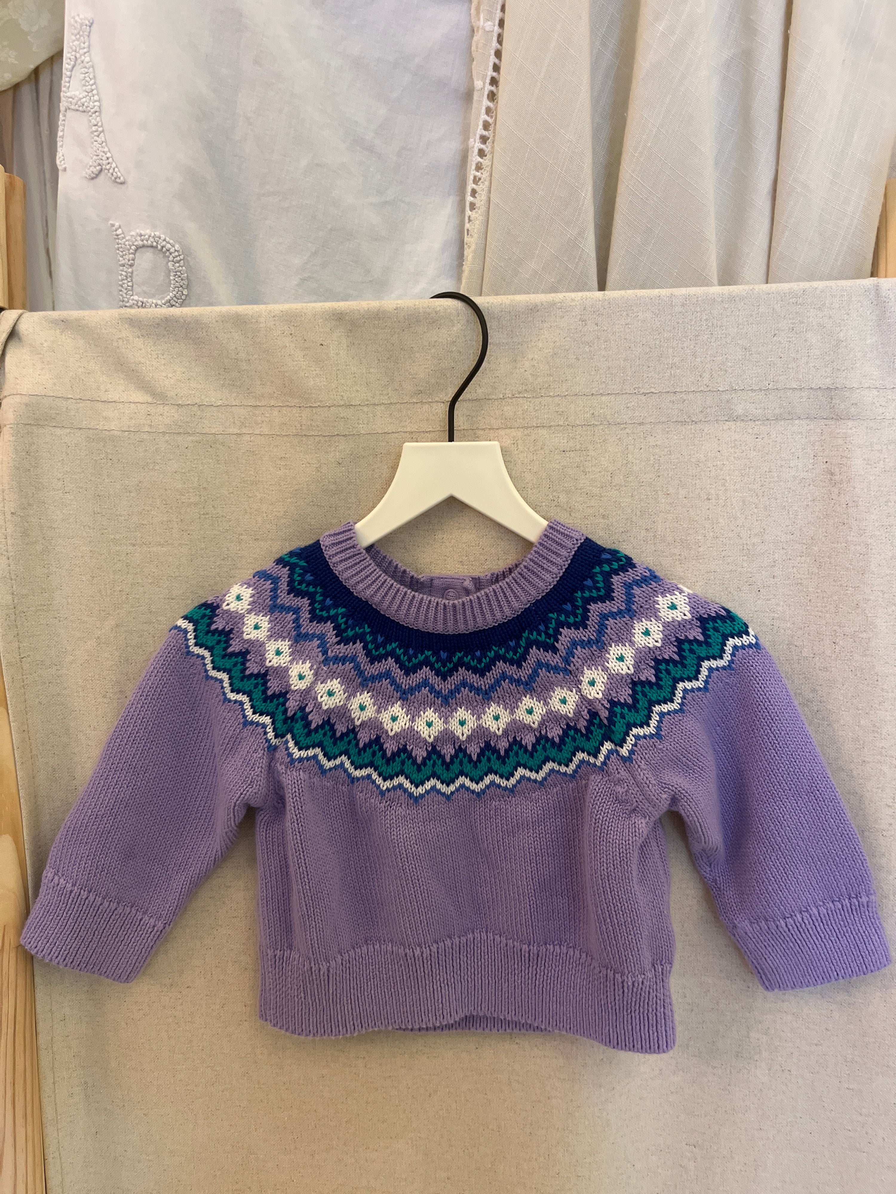 Primary Clothing Lavender Fair Isle Sweater / 3-6 months