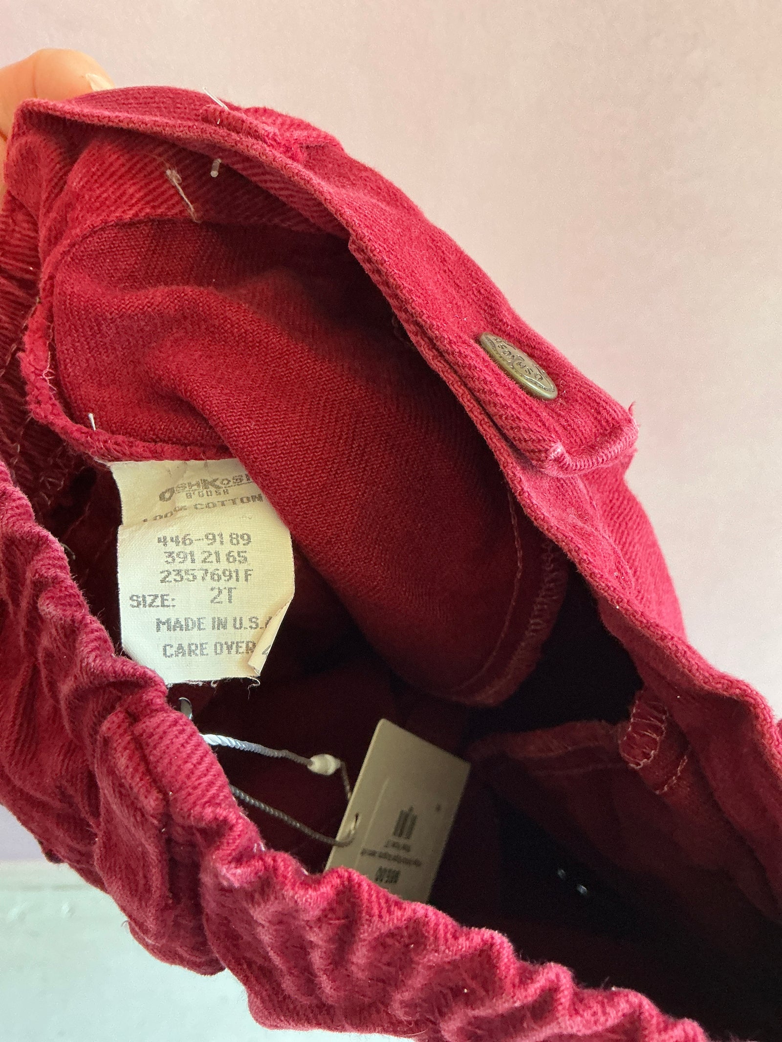 Vintage OshKosh B'gosh Burgundy Jeans with Striped Pocket / 2T